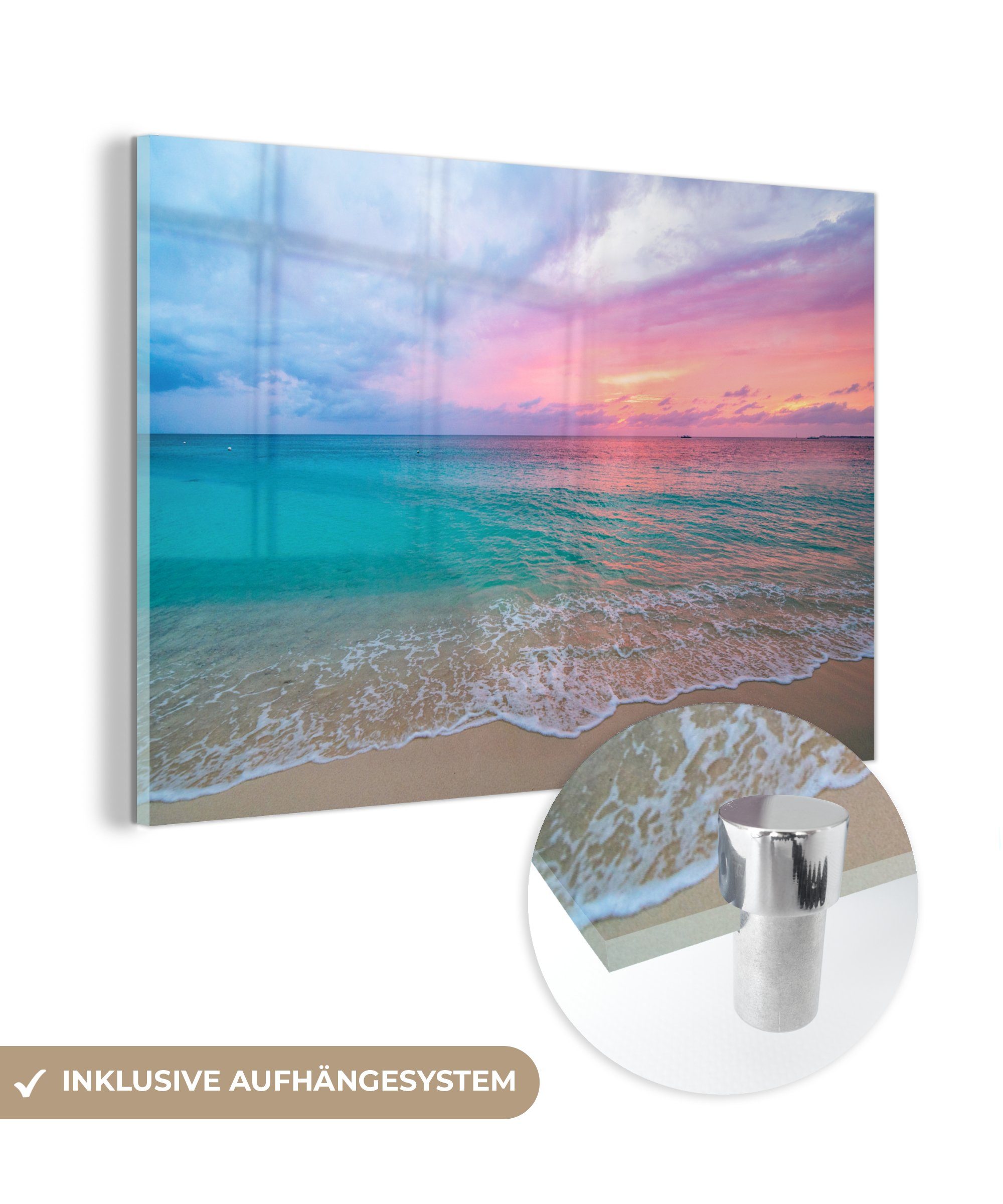 MuchoWow Acrylglasbild Pastell, Acrylglasbilder - St), Schlafzimmer Sonnenuntergang Meer & Wohnzimmer - (1