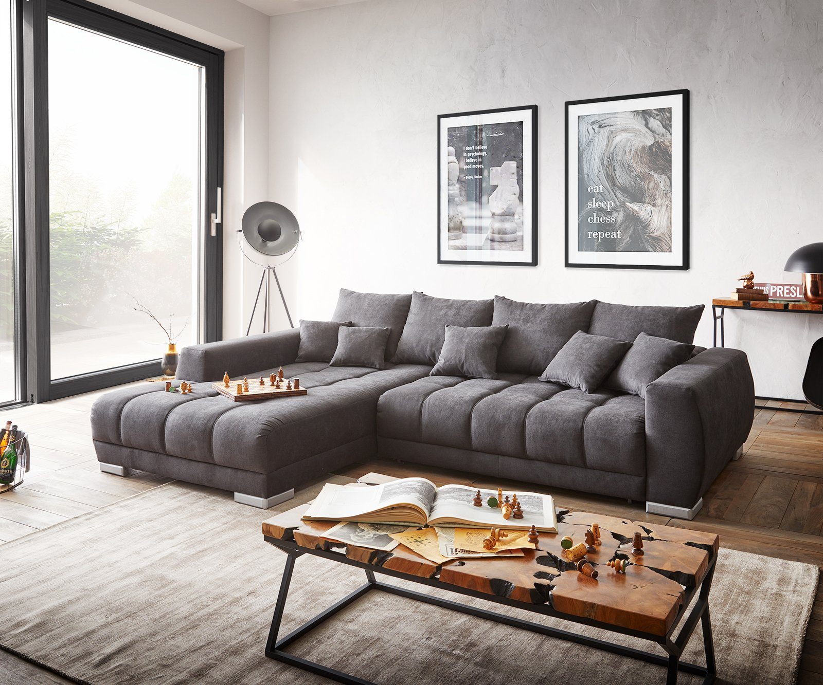 DELIFE Ecksofa Nabor, Mikrofaser Schwarz 300x230 günstig online kaufen