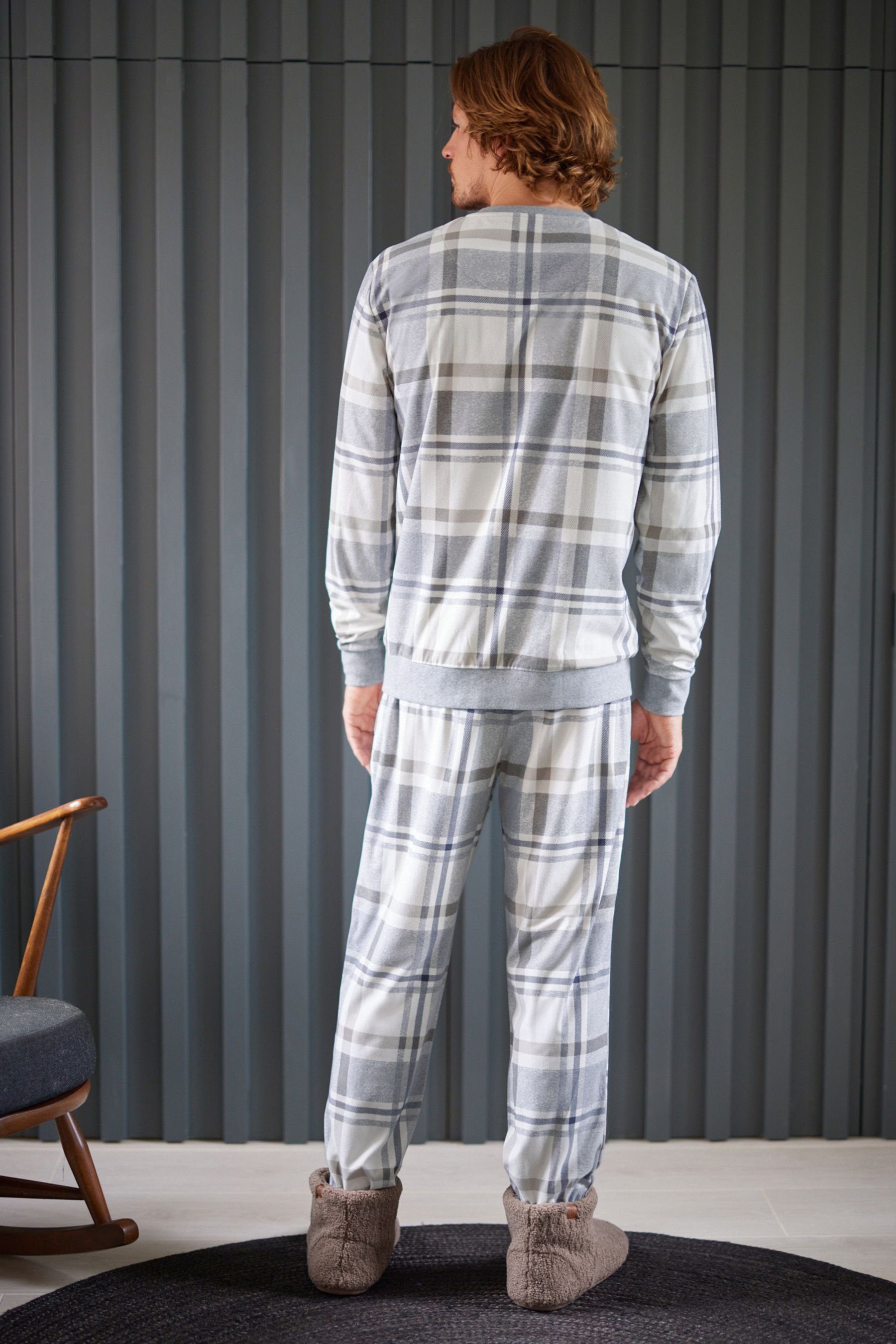 Bündchen Bequemer (2 Pyjama Next Schlafanzug Motionflex Check Grey/Neutral mit tlg)