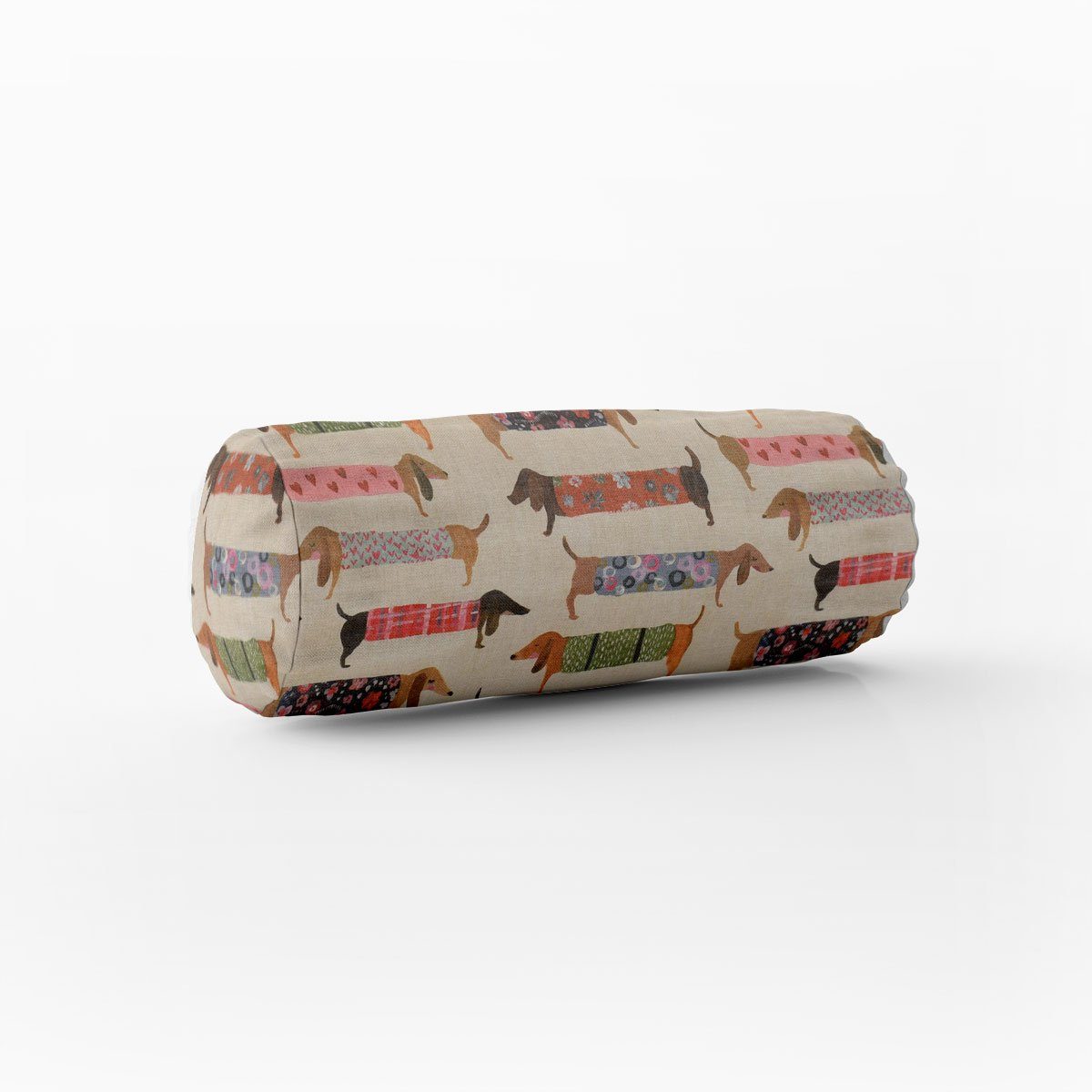 SCHÖNER LEBEN. Dekokissen SCHÖNER LEBEN. Kissenhülle Baumwollstoff Dachshund Dackel beige bunt
