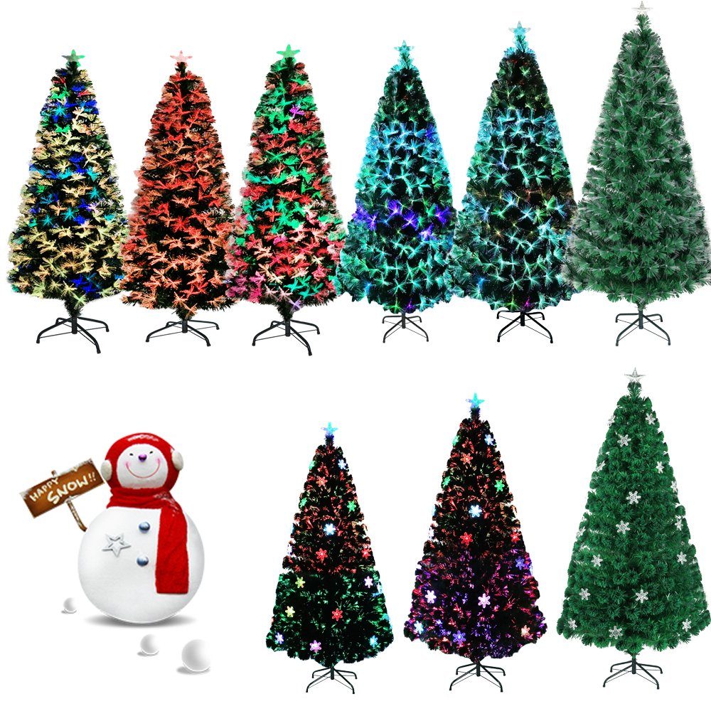 AUFUN Künstlicher Weihnachtsbaum LED Glasfase Weihnachtsdeko, Bunt