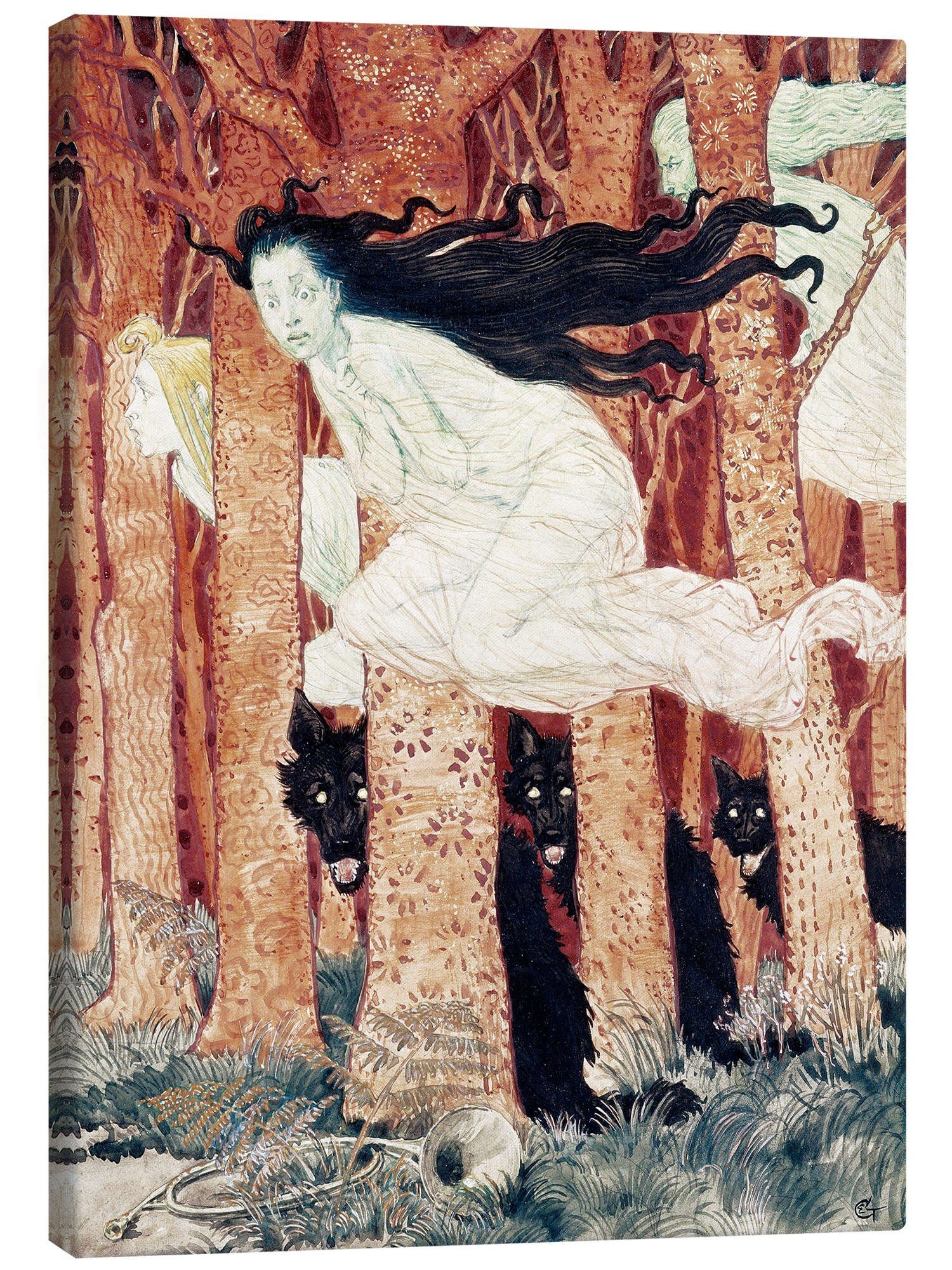 Posterlounge Leinwandbild Eugène Grasset, Drei Frauen und drei Wölfe, Malerei