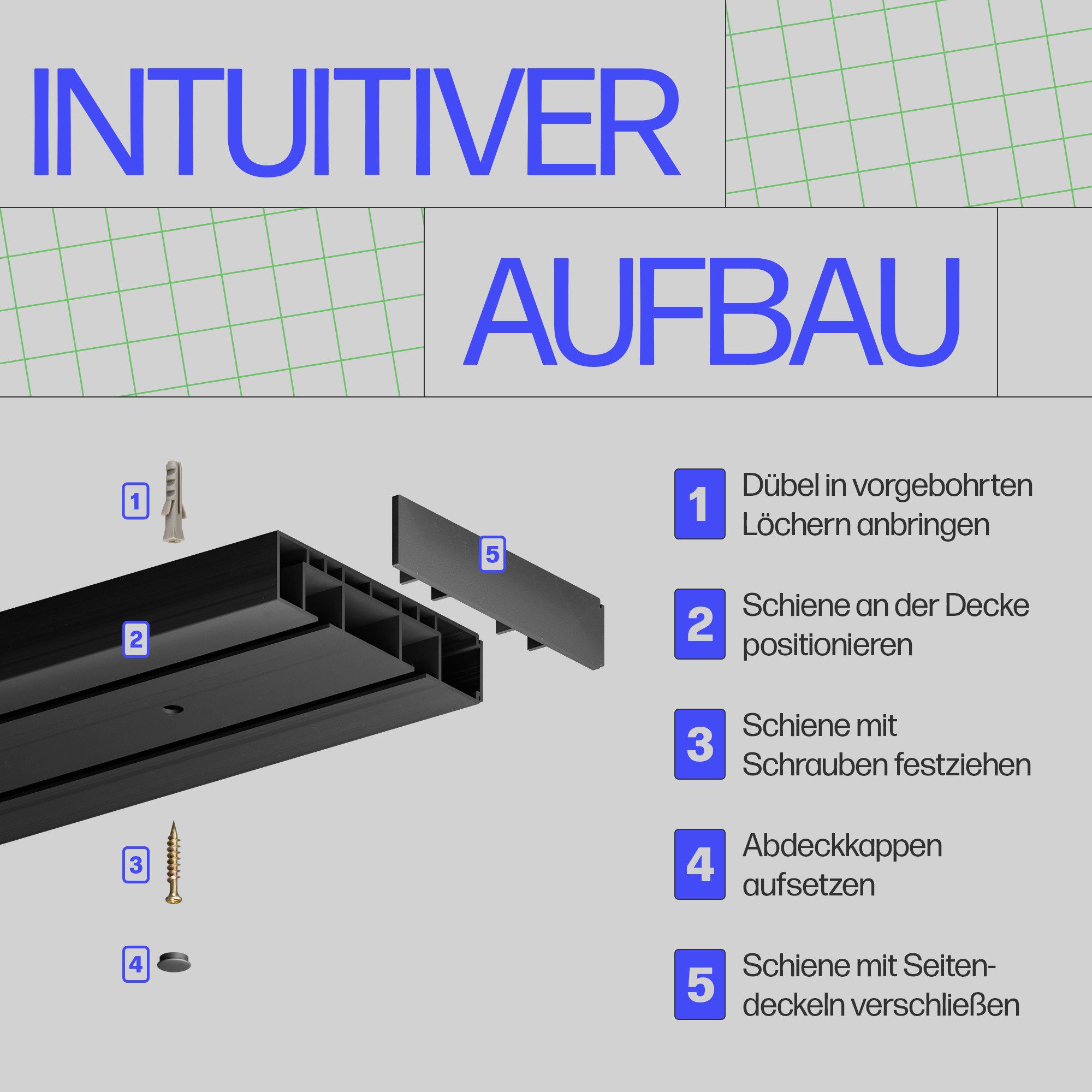 Bestlivings Gardinenschiene Komplettset montagefertig, 2-läufig, 120 cm, mit Bohren, verschraubt, Kunststoff, inkl. Befestigungsset, Schwarz, flach, kürzbar, Ma – Bild 4 von 5