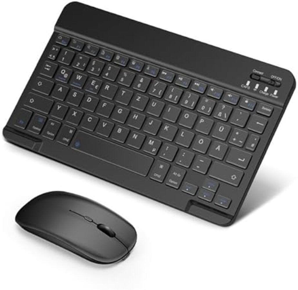 SOPPY Kabellose Bluetooth mit Touchpad QWERTZ Tastatur- und Maus-Set, Beleuchtete Slim Tastatur mit Maus Funktion für Tablet Laptop