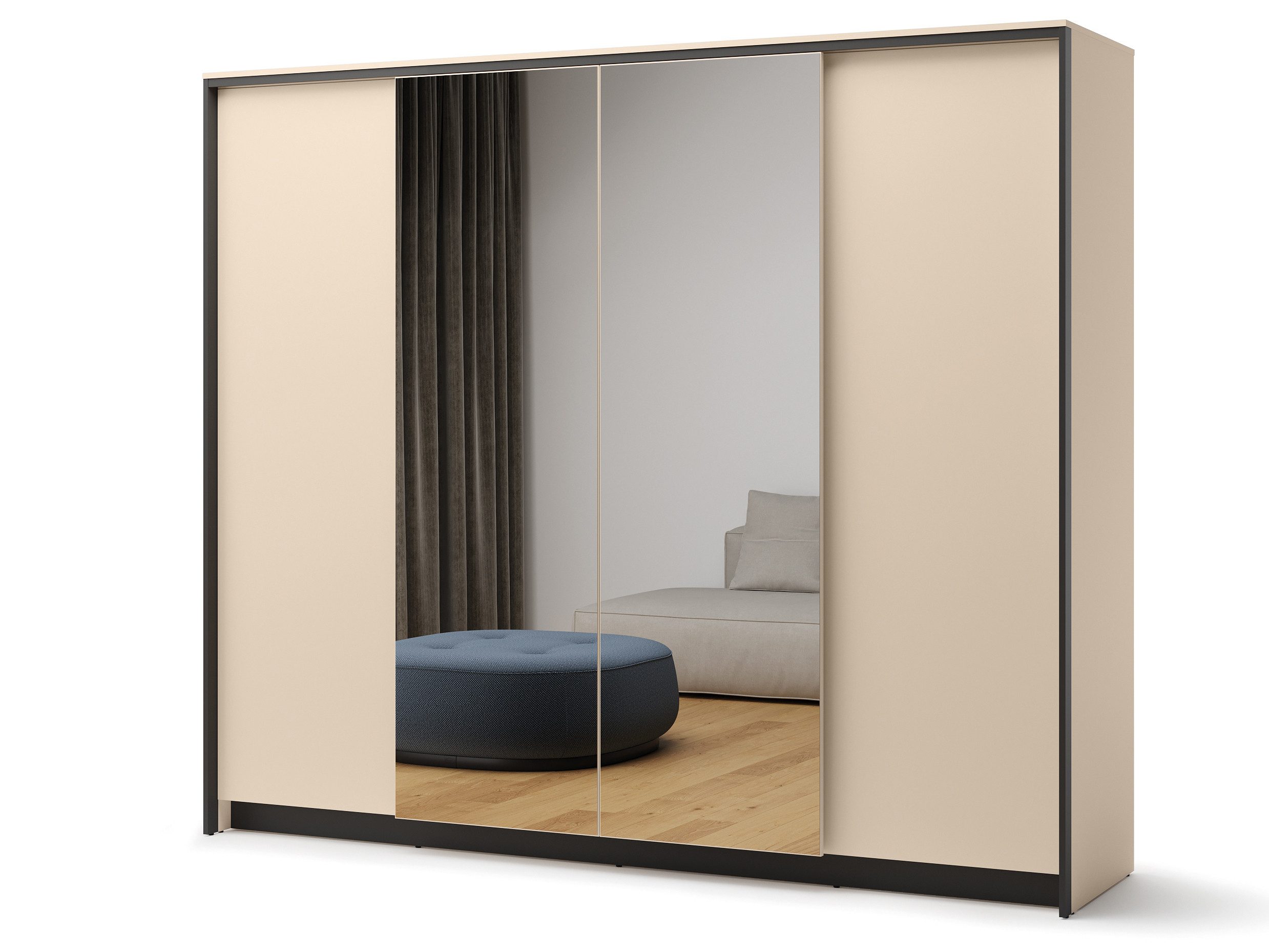 Compleo Schwebetürenschrank mit Spiegel EMS, Kleiderschrank beige, Breite: 250 cm