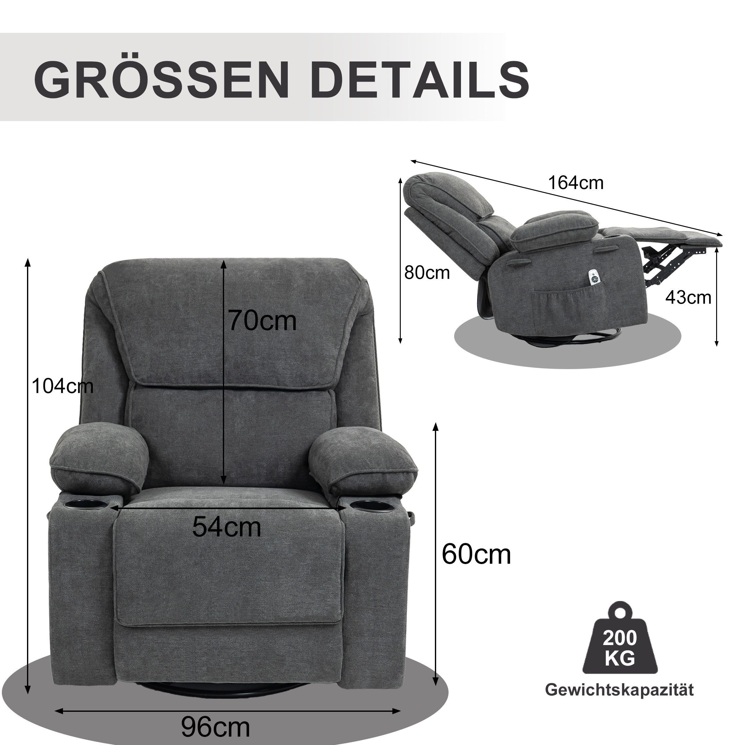 BRTHORY Massagesessel Relaxsessel mit Massagefunktion, Fernsehsessel, 360°d günstig online kaufen
