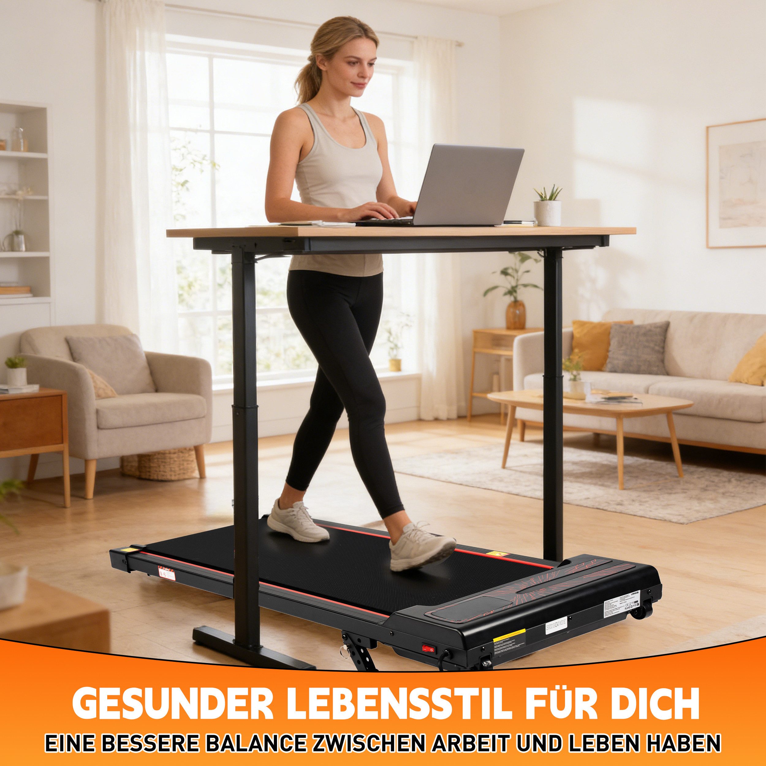 Vankel Laufband Walking Pad, mit Steigung 6%, 5-lagiger Laufmatte (Fernbedienung), mit LED-Display, bis 120 kg