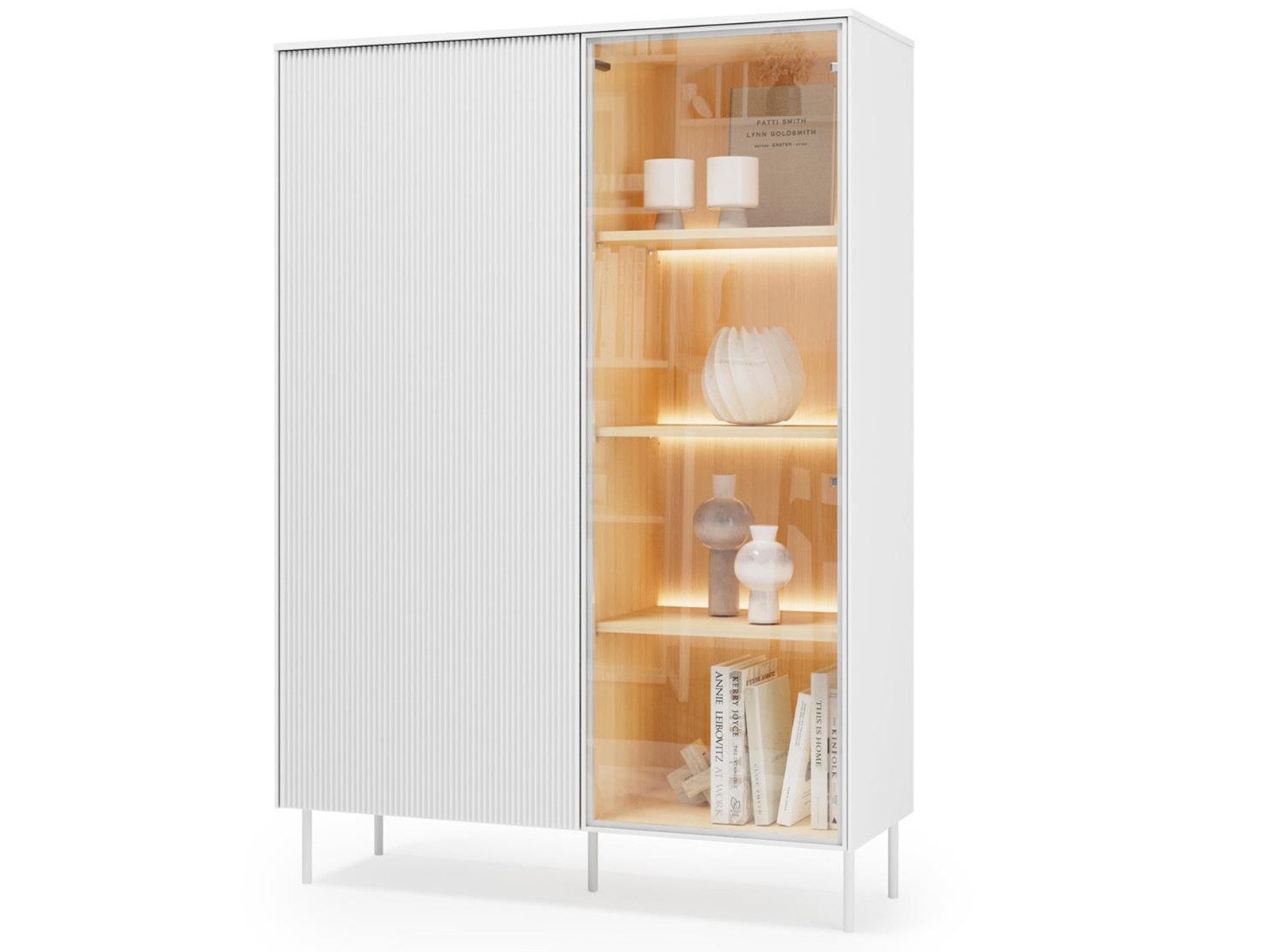 Compleo Standvitrine weiß, Vitrine 110 cm breit, Elegant und modern Design