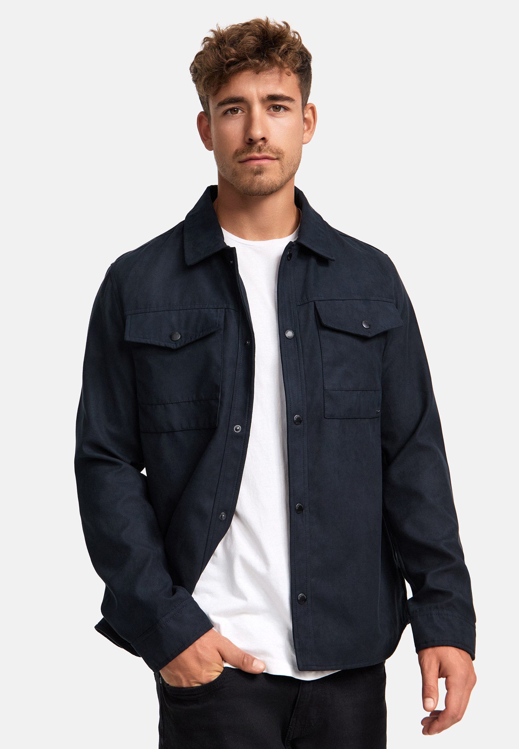 INDICODE Langarmhemd Herren INFinny Herrenhemd Langarm Stylisches Fake-Suede-Hemd