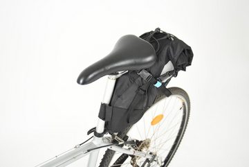 FISCHER Fahrrad Fahrradtasche Sattel-Tasche 7L Fahrrad-Tasche XL Schwarz, Satteltasche Case Bikepacking Klettverschluss für MTB E-Bike etc