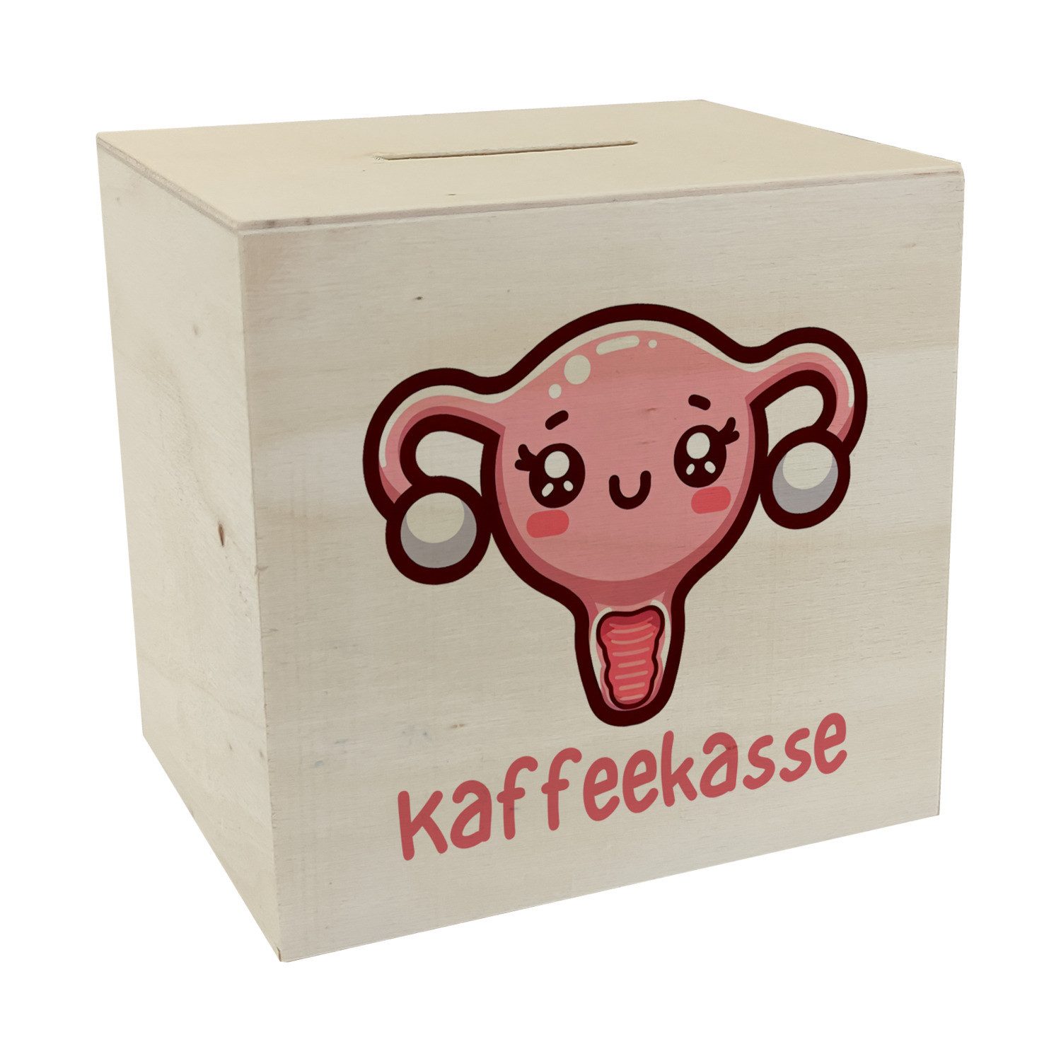 Spardose Gebärmutter Kawaii Spardose aus Holz mit Spruch Kaffeekasse