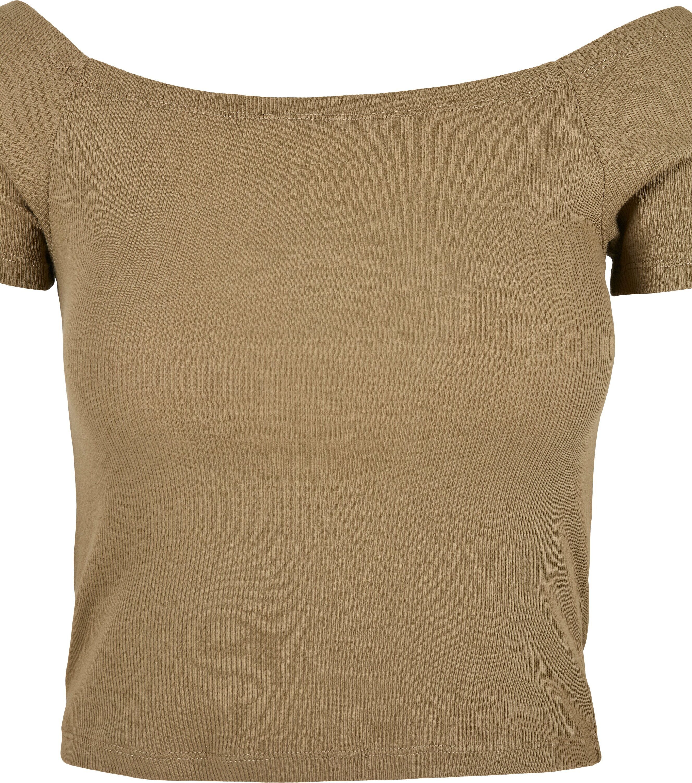 URBAN CLASSICS T-Shirt Damen Rib Tee khaki Shoulder (1-tlg) Ladies Off