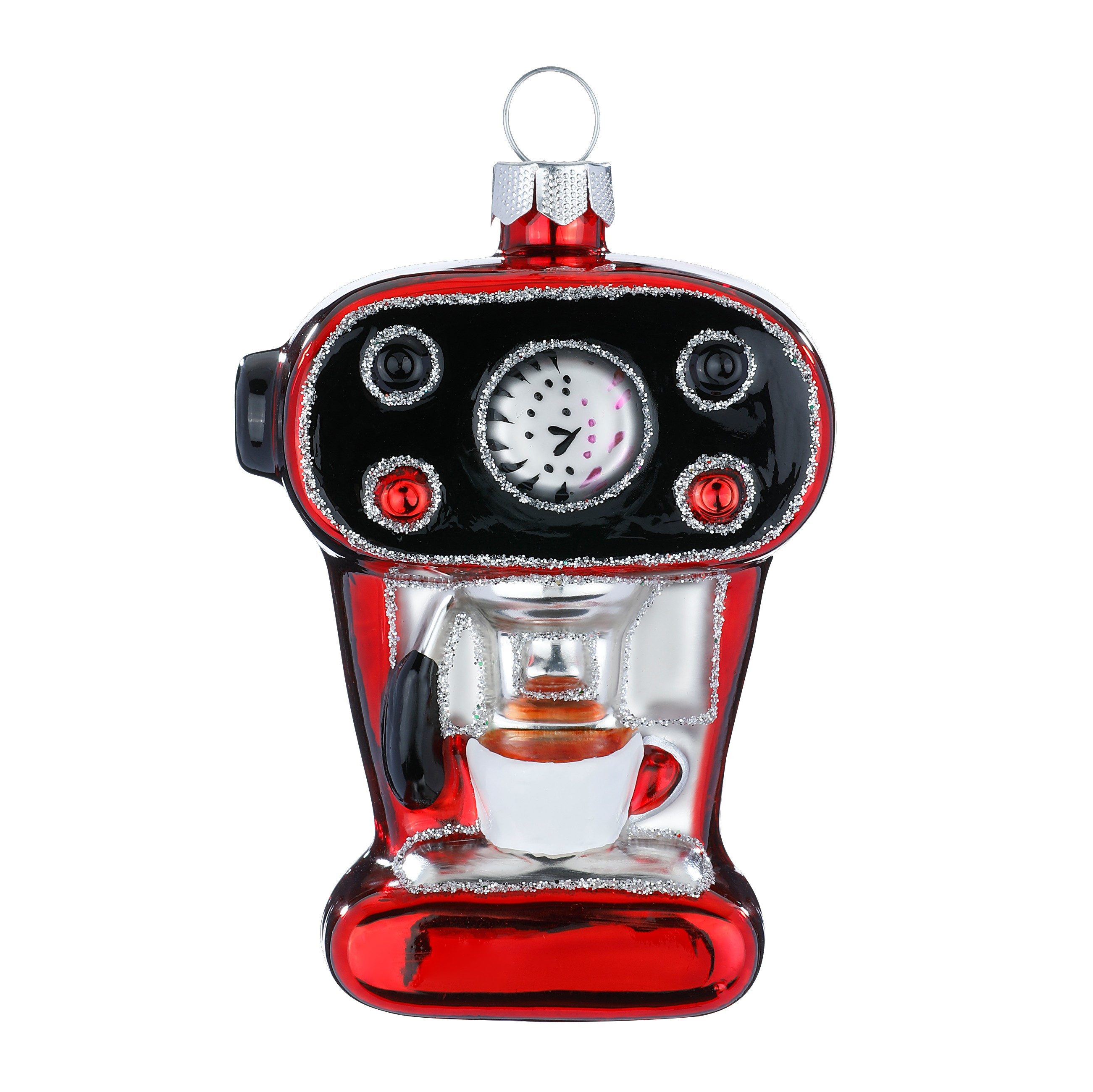Holly & Jolly Christbaumschmuck, Christbaumschmuck Glas 8,5cm Espressomaschine Figur Rot