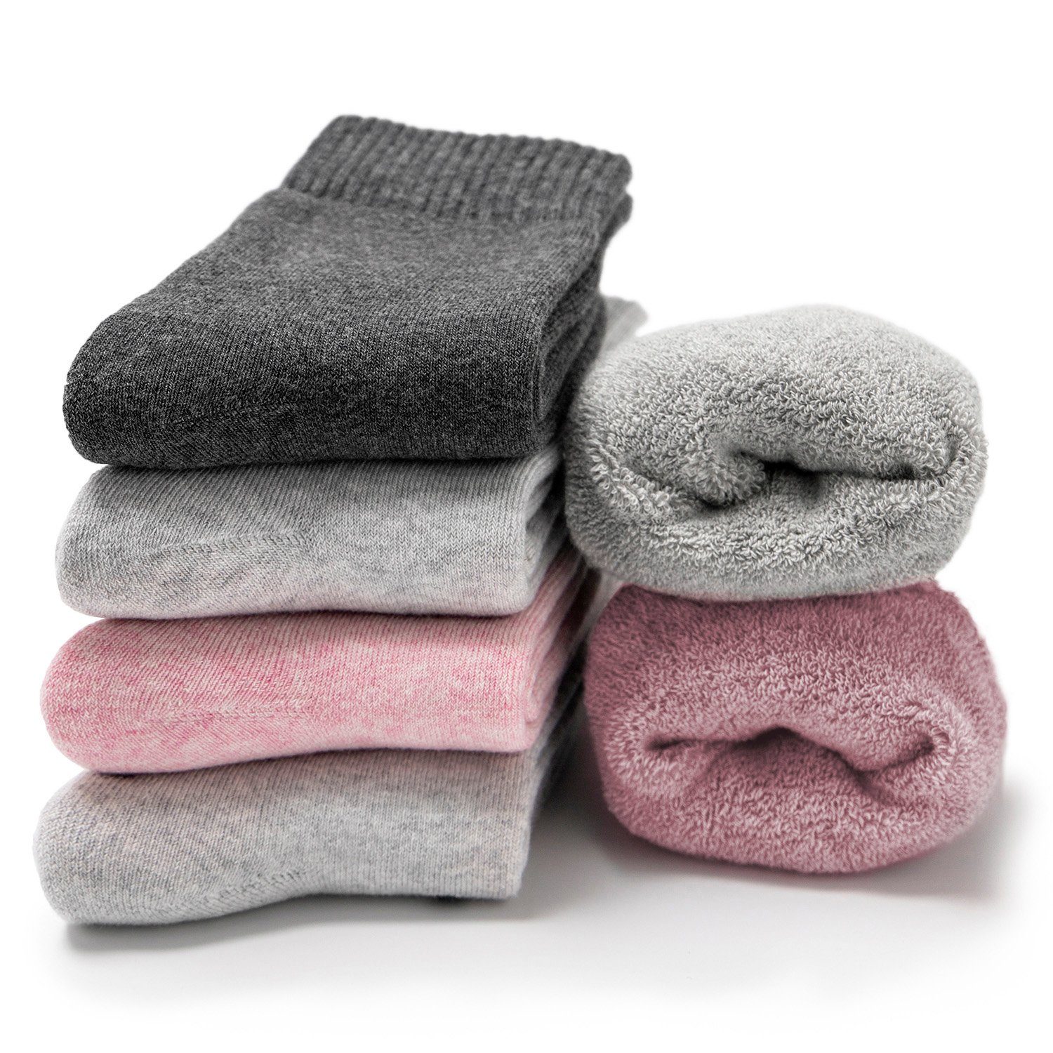 Kuschelsocken Smilla) OCCULTO 6er Pack (6-Paar) Damen GreyPinkUni Warme Freizeitsocken (Modell: