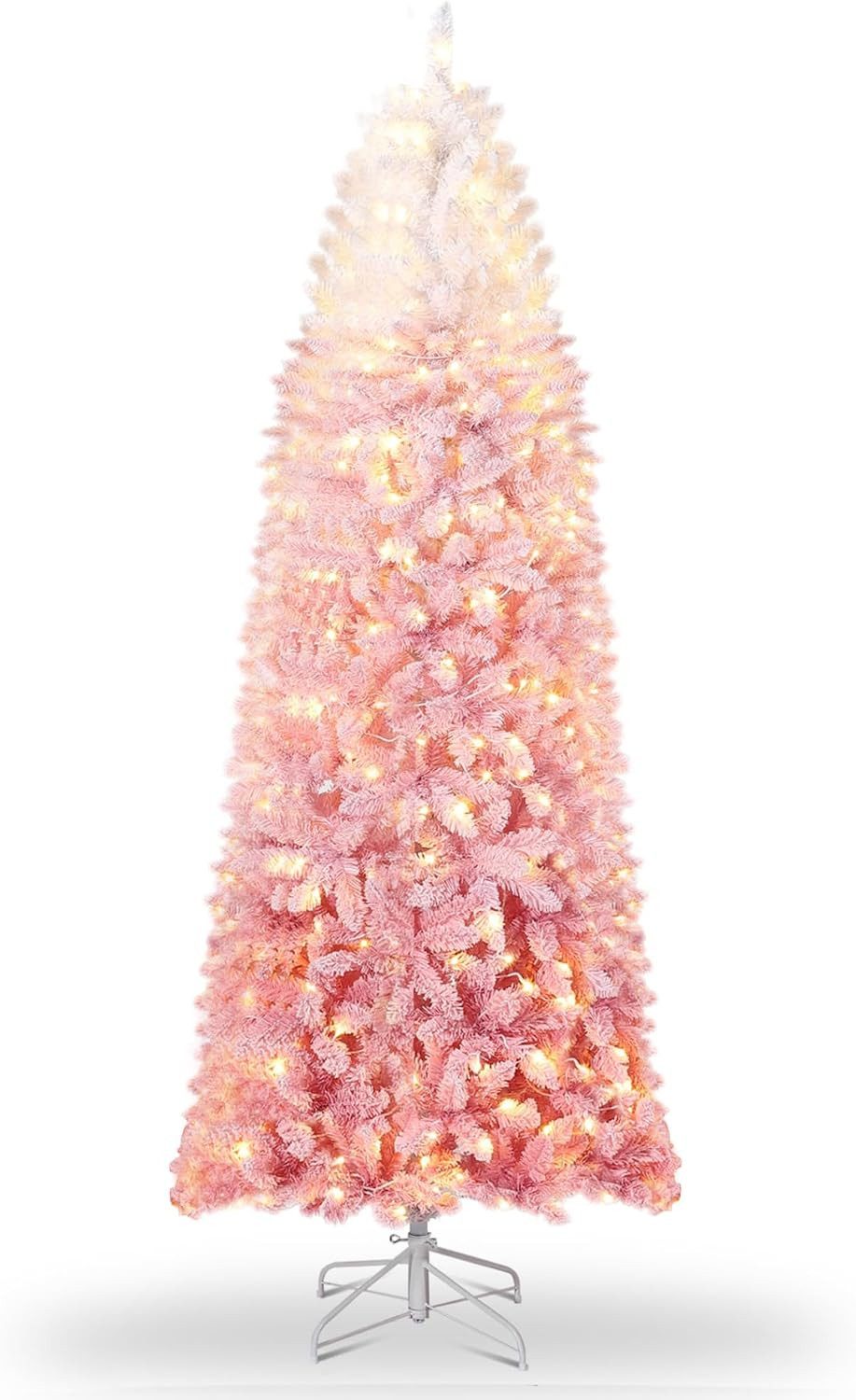 GarveeMore Künstlicher Weihnachtsbaum Schlanker Künstlicher Tannenbaum mit Dual-LED & Metallständer