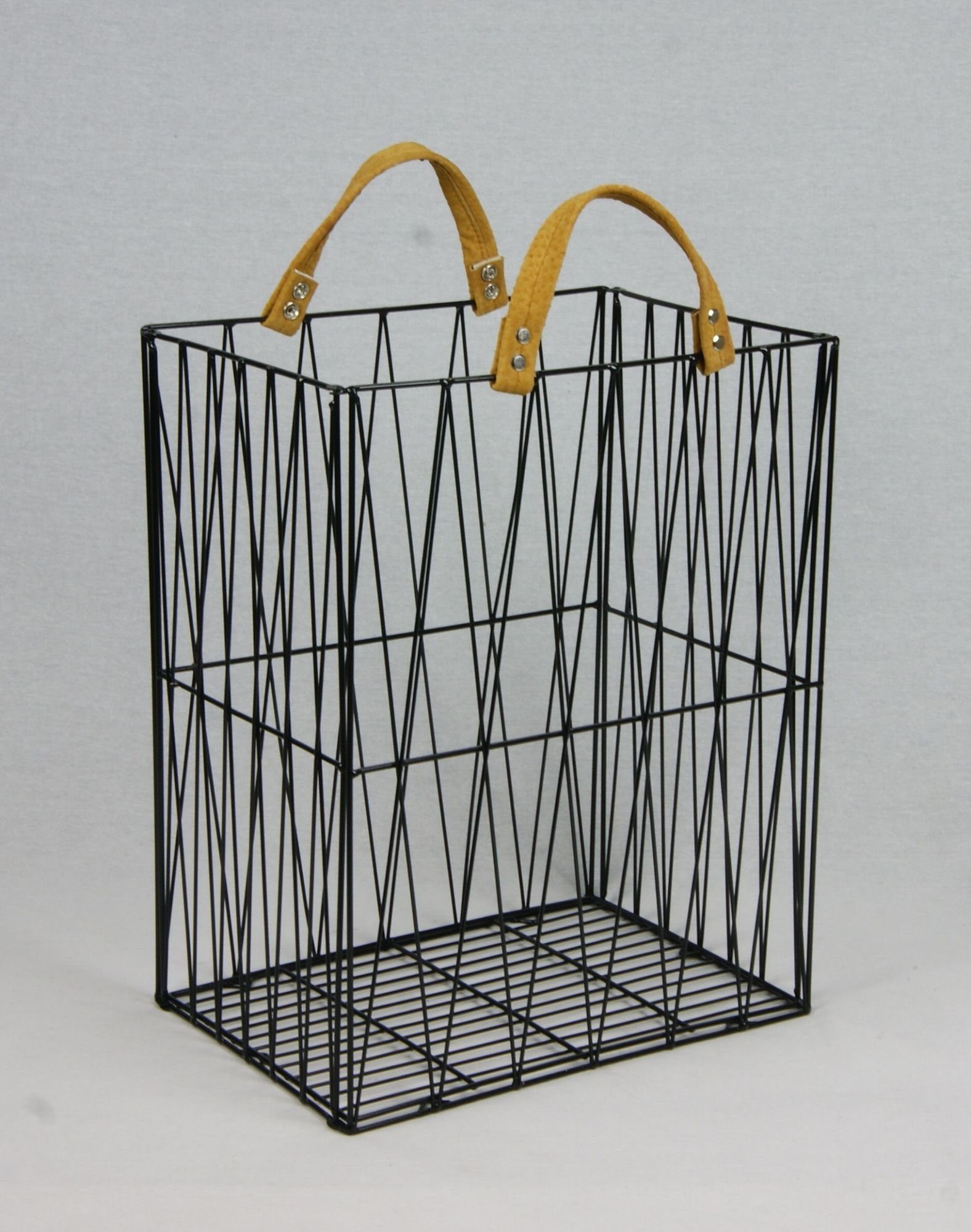 animal-design Wäschekorb aus Metall geflochten rund Dekokorb schwarz Wäschetonne 