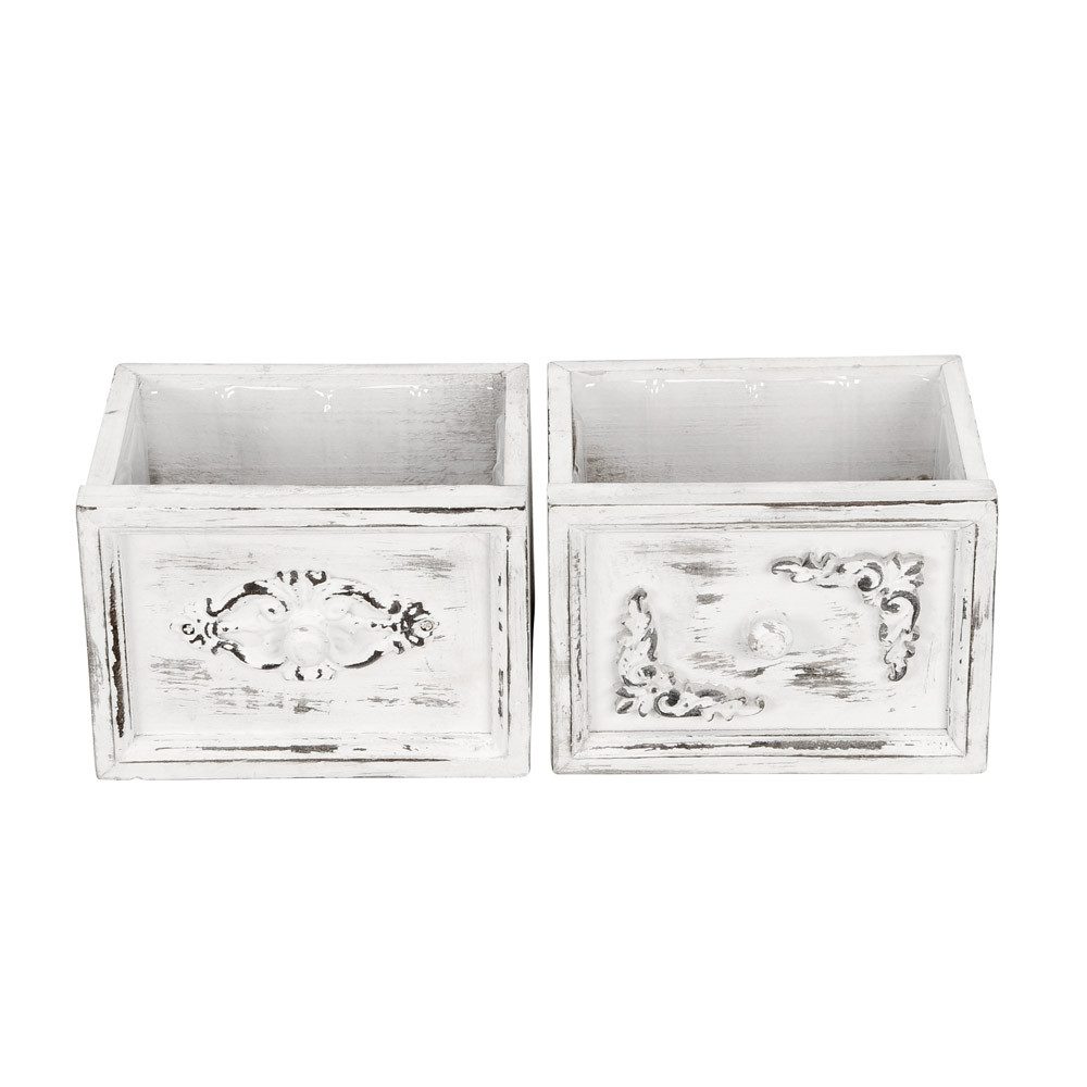 Posiwio Pflanzkübel 2tlg. Pflanzgefäß SCHUBLADE weiß shabby chic Holzkiste für Blumen Land