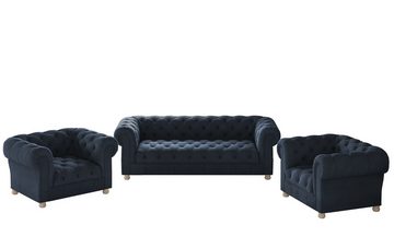 Kaiser Möbel Chesterfield-Sofa 3+1+1 Sofagarnitur, elegant, klassisch, in elegantem Whisper Stoff, Made in Europe
