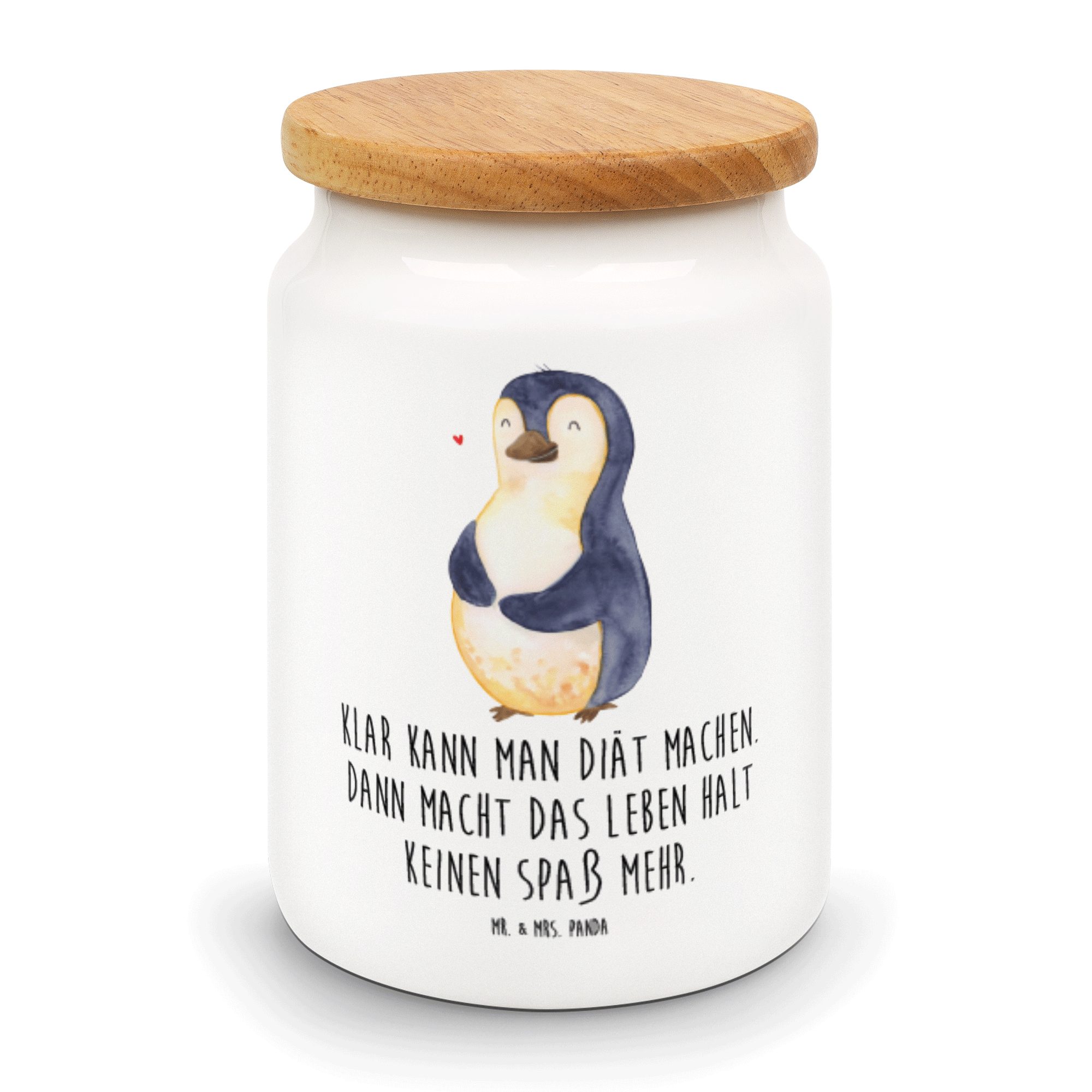 Mr. & Mrs. Panda Vorratsdose Pinguin Diät - Weiß - Geschenk, Abnehmen, Gewicht, foodbaby, Vorratsd, Keramik, (1-tlg)