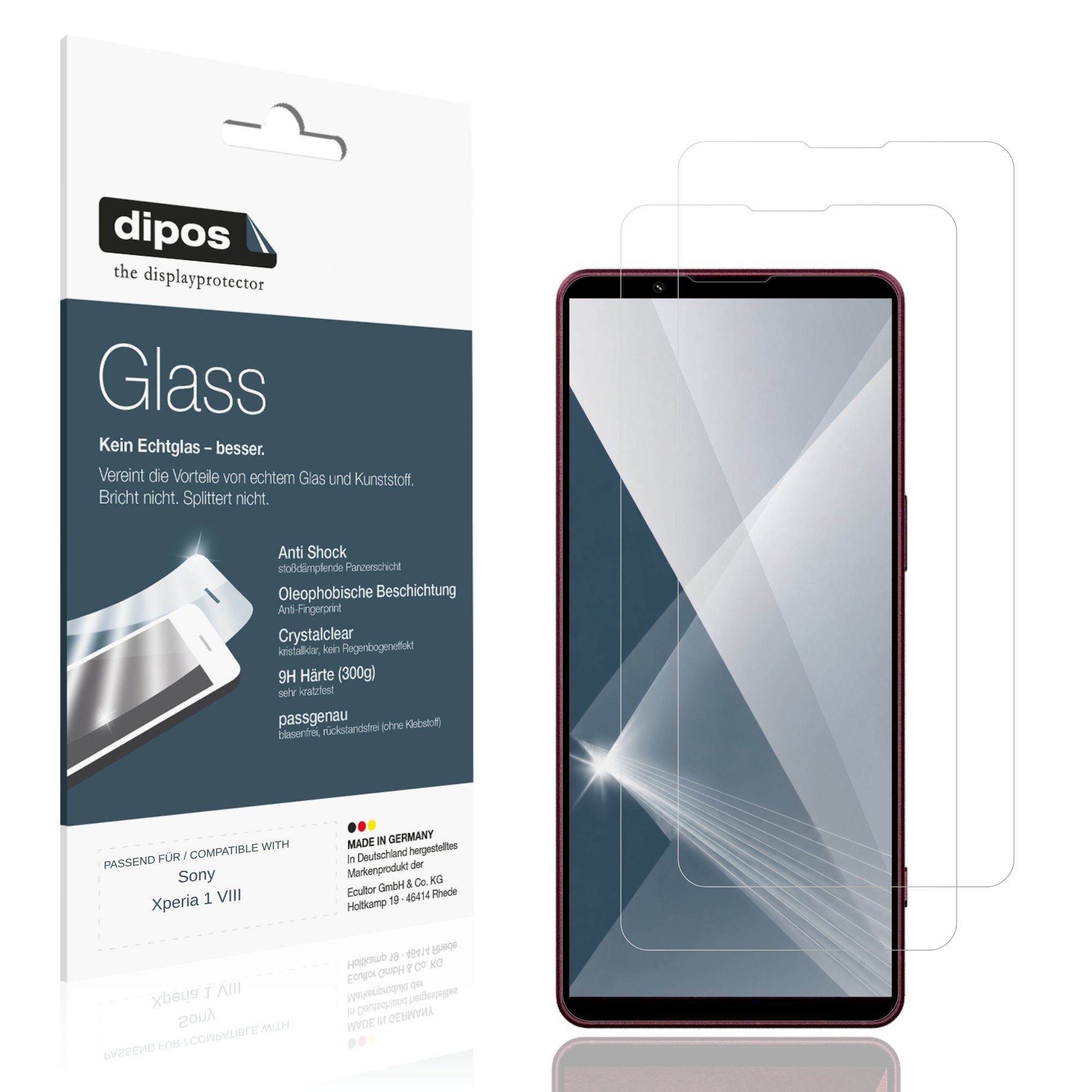 dipos Displayschutzfolie Schutzfolie für Sony Xperia 1 VIII, 2 Stück, Displayschutz Schutz Folie Made in Germany