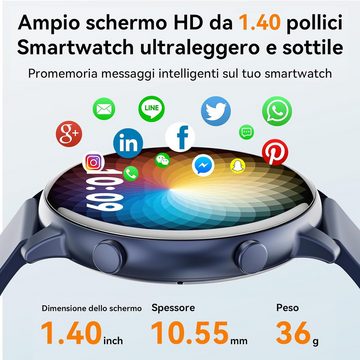 Mingtawn für Herren Damen mit Telefonfunktion Touchscreen IP67 Wasserdichter Smartwatch (1.40 Zoll, Android / iOS), mit Pulsmesser Schlafmonitor Schrittzähler über 100 Sportmodi