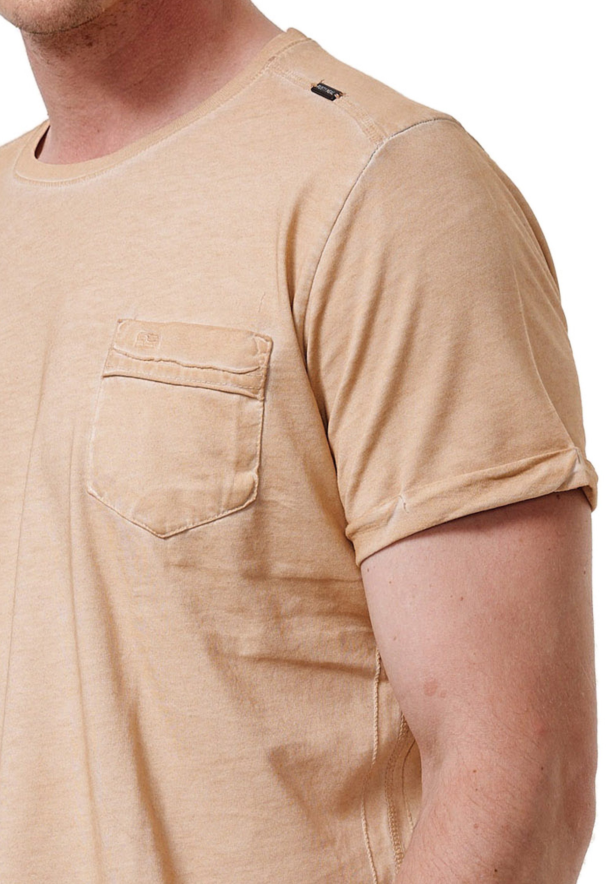 mit Brusttasche Rusty camelfarben aufgesetzter Neal T-Shirt