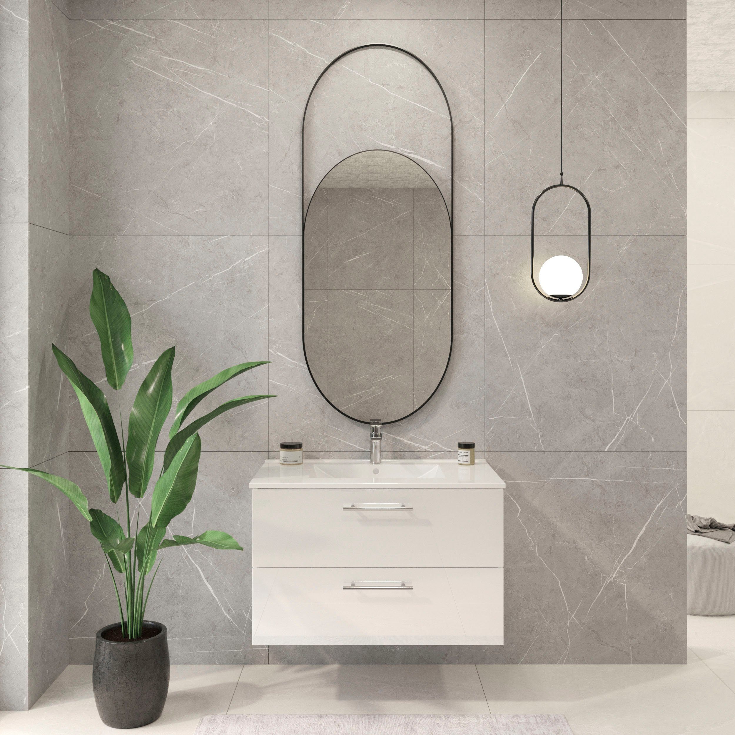 Thumbnail - welltime Waschtisch Athen Badezimmerschrank mit Softclose Funktion WC Bad 60 cm (Set, Unterschrank und Becken), Waschpla...