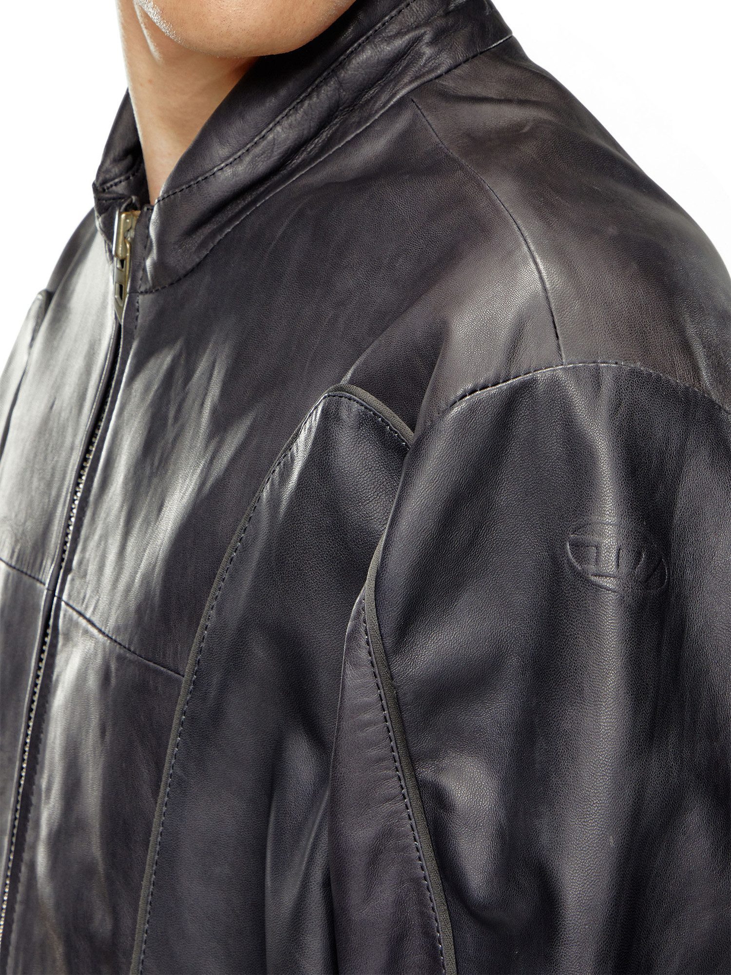 Diesel Lederjacke Bikerjacke aus weichem Lammleder mit Used-Optik - L-KRIX Anthrazit-Schwarz, Regular Fit