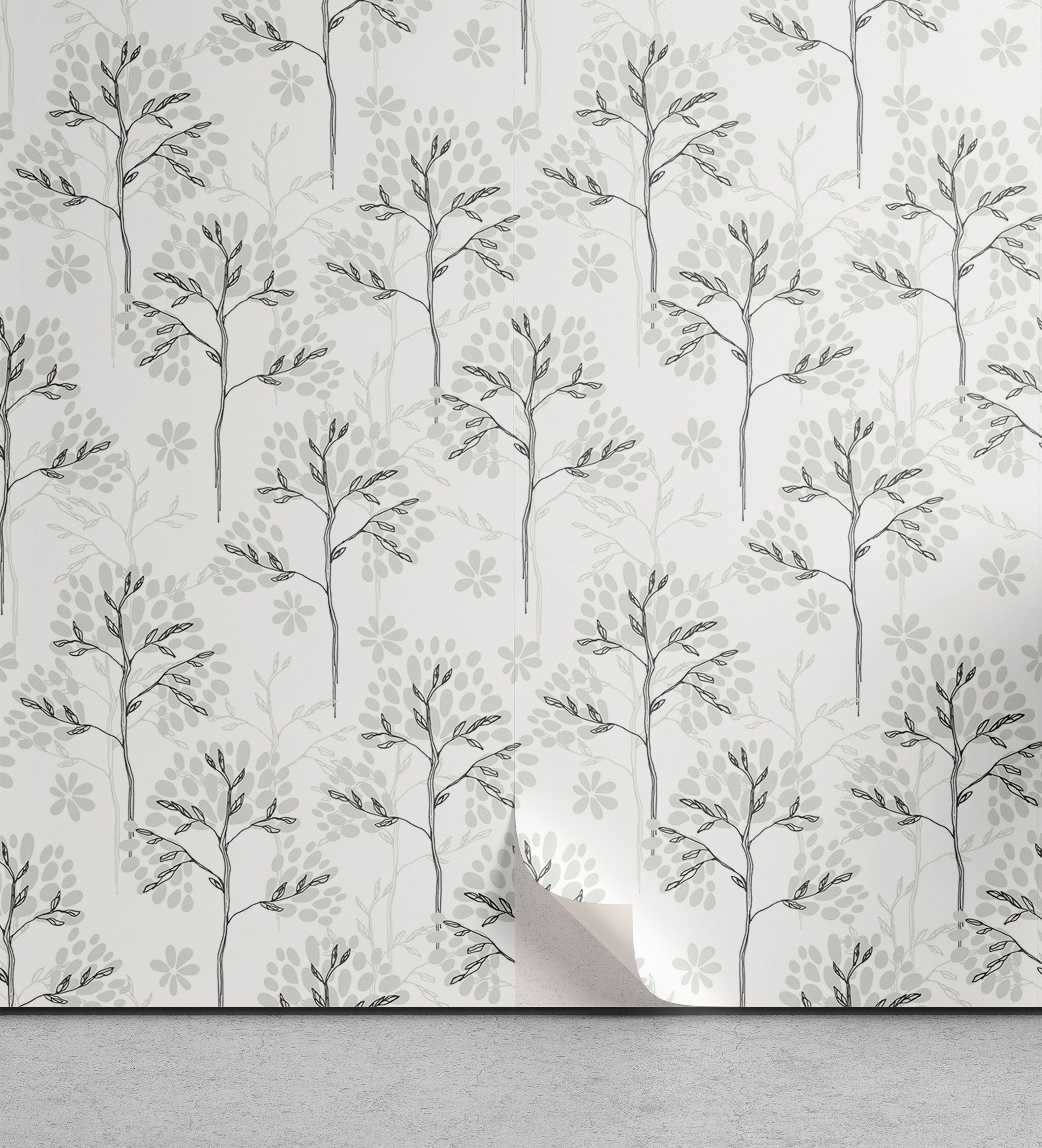 Abakuhaus Vinyltapete selbstklebendes Wohnzimmer Küchenakzent, Botanisch Hand Drawn belaubte Zweige