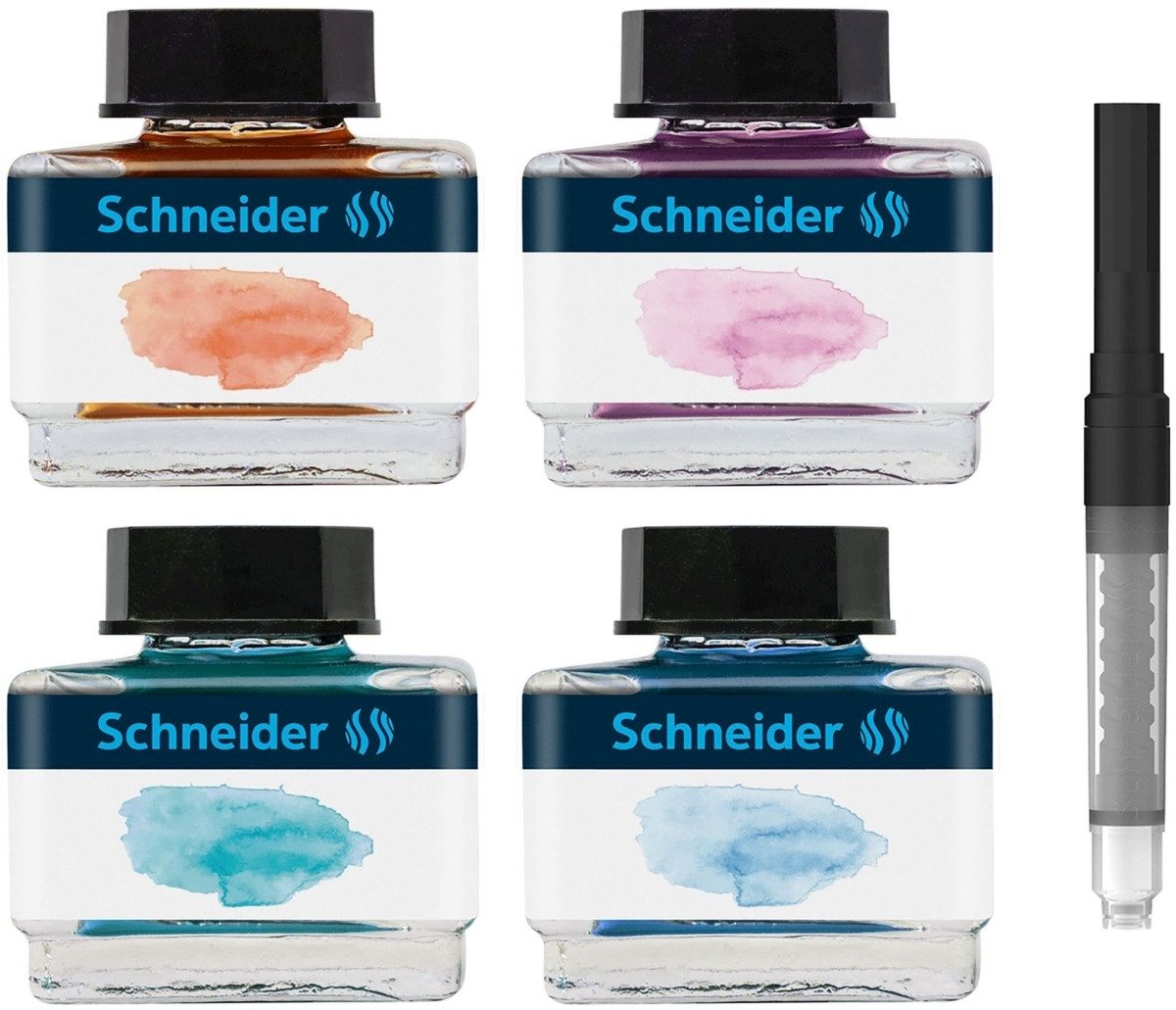 SCHNEIDER Füllhalter Schreibgeräteset Tintenglas 15 ml / Tintenkonverter VE=5 Stück (5 Far