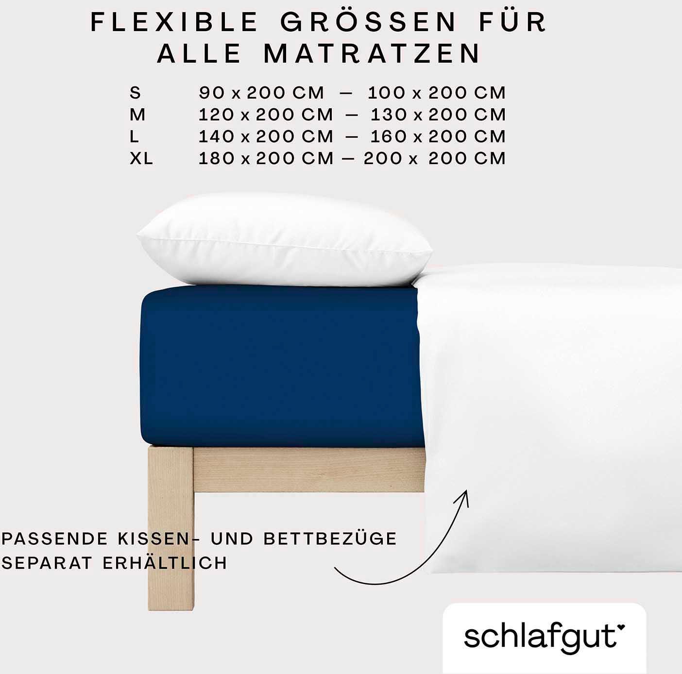 Schlafgut Spannbettlaken CASUAL Bettlaken 100% gekämmte Bio-Baumwolle, 150 g/m², Spannbetttuch, Jersey, Gummizug: rundum, (1 Stück), Bettlaken bis 25 cm Höhe, langlebig, weich, Antipilling-Ausrüstung