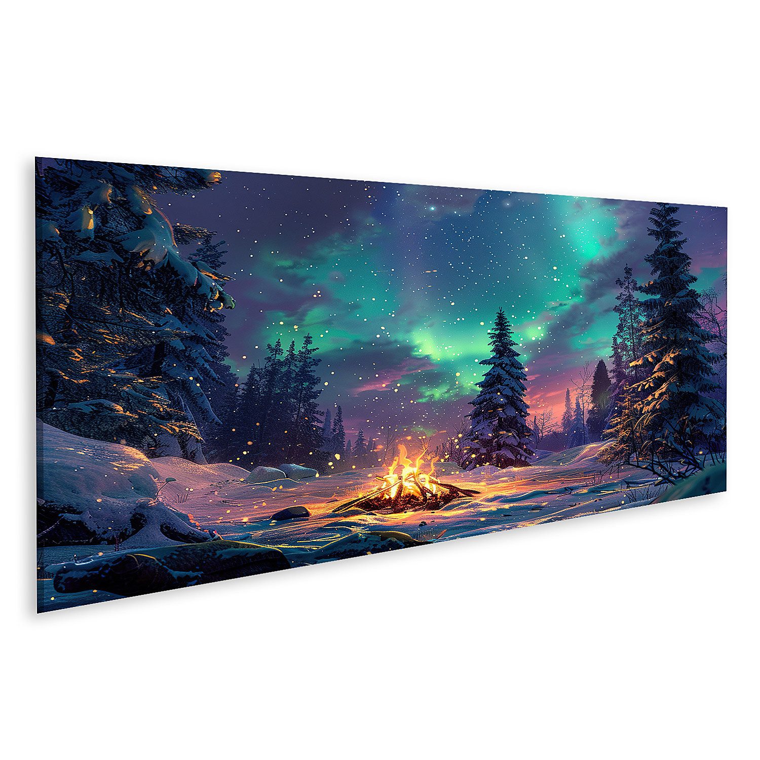 islandburner Leinwandbild Wandbild Polarlichter Aurora Borealis - Winterzauber
