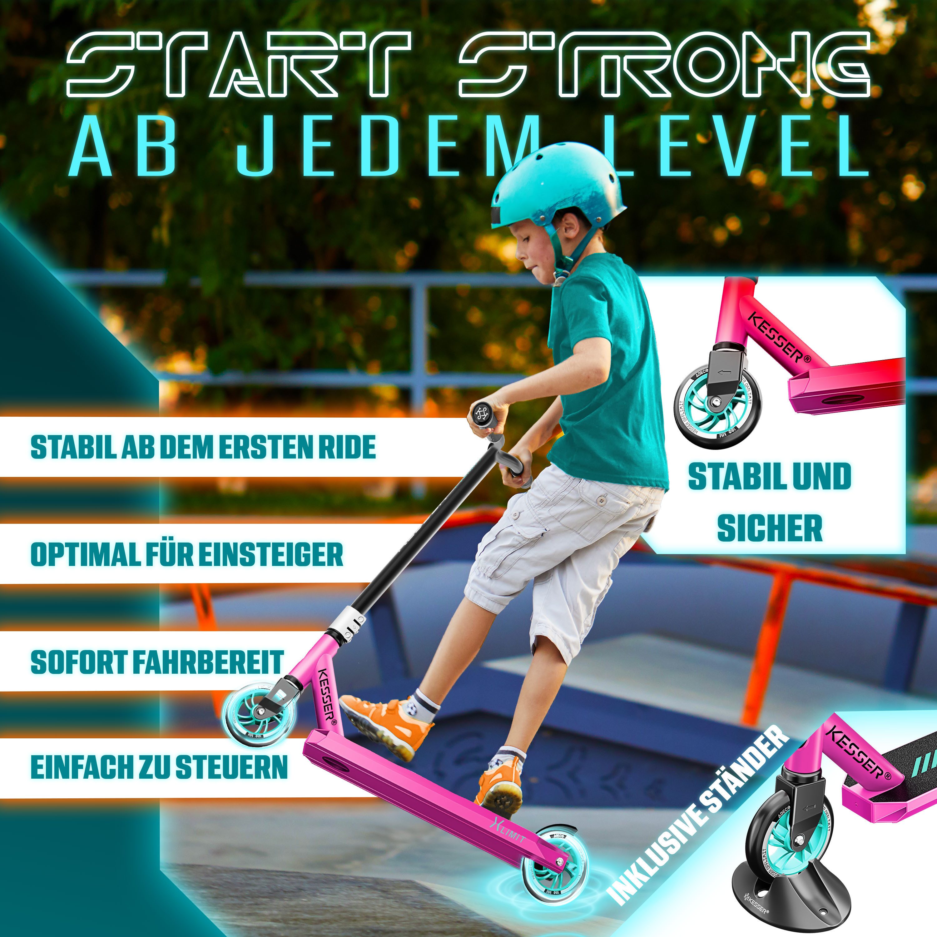 KESSER Scooter, Stunt Scooter X-Limit-Pro 360° Lenkung Funscooter Stuntscooter