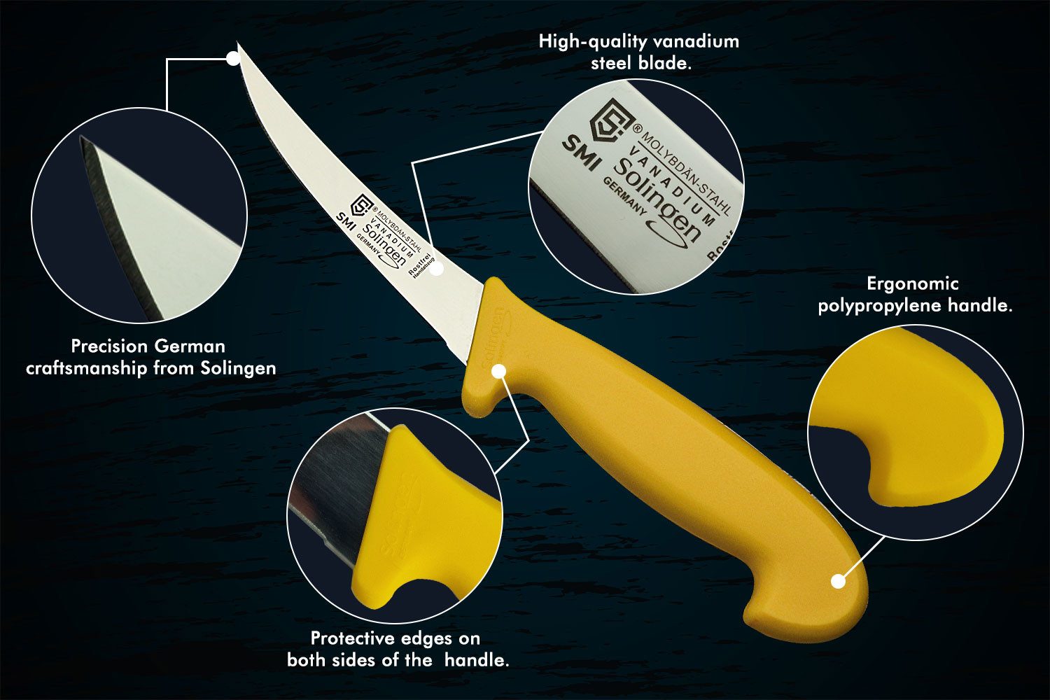 SMI Ausbeinmesser Solingen 5 Zoll Ausbeinmesser gebogen Metzgermesser Fleischmesser – Bild 3 von 5
