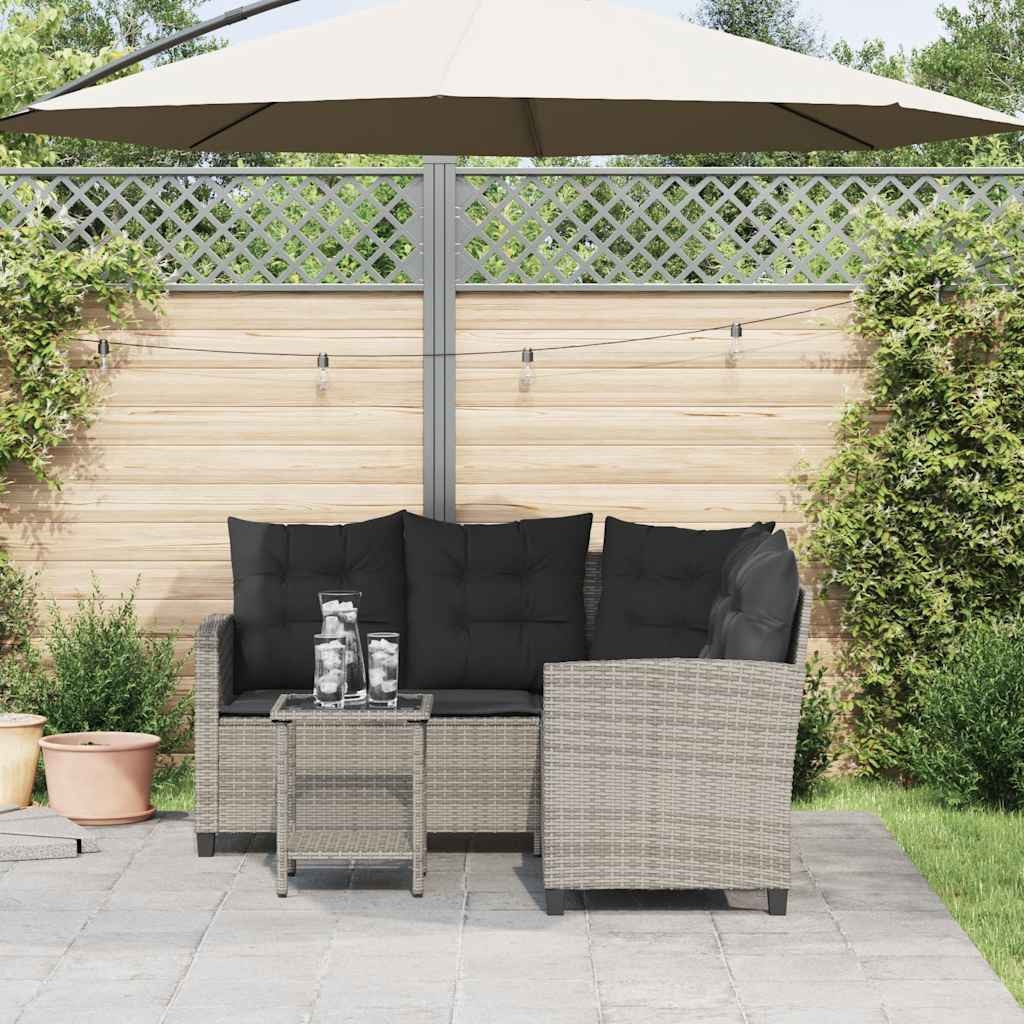 vidaXL Loungesofa Gartensofa in L-Form mit Tisch und Kissen Grau Poly Ratta günstig online kaufen