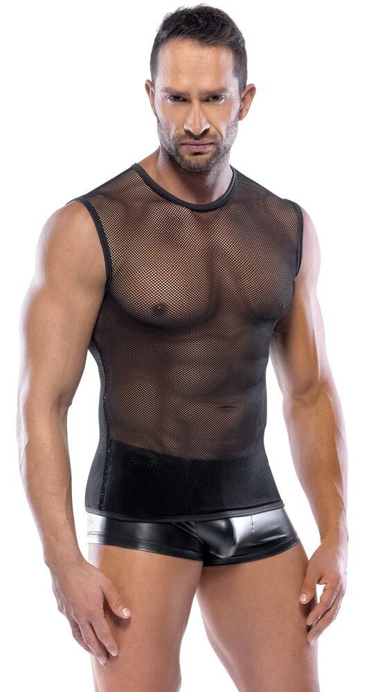 Svenjoyment Muskelshirt Netz Shirt - schwarz (1-tlg) Aus grobem Netz