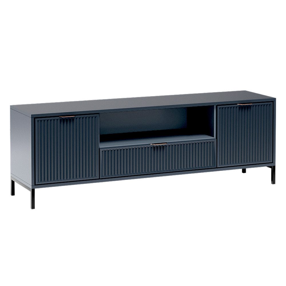 Lomadox Lowboard LAURO-161, Fernsehtisch Fernsehschrank TV-Schrank Indigo blau Rillenoptik 165 cm