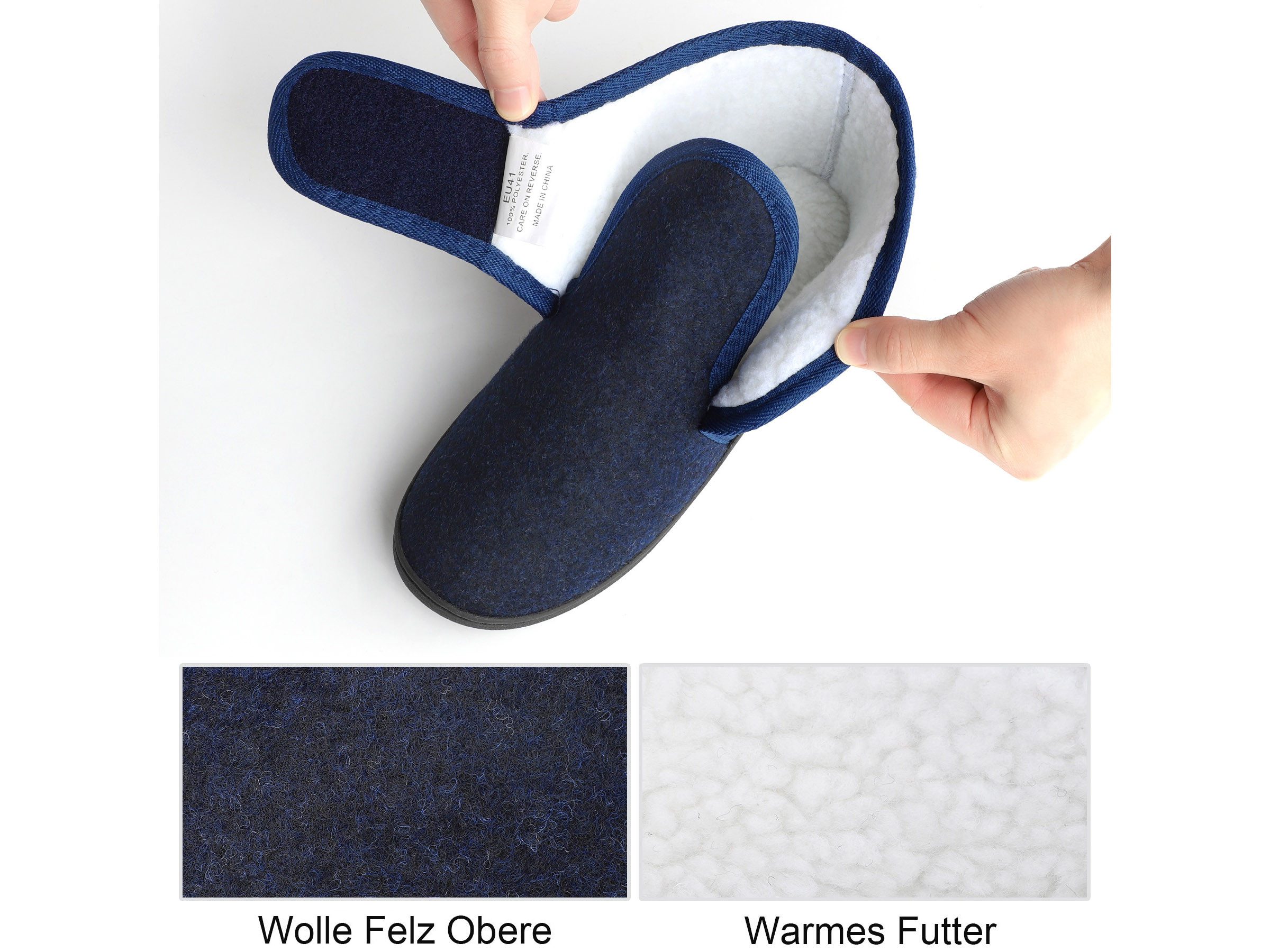 TIESTRA Damen Herren Winterhausschuhe, Warm Hausschuh (Memory Foam Sohle, flach geschnitten, 1-tlg) Kunststoffe mit Lammfell, breiter Fußbereich & Filzpantoffeln