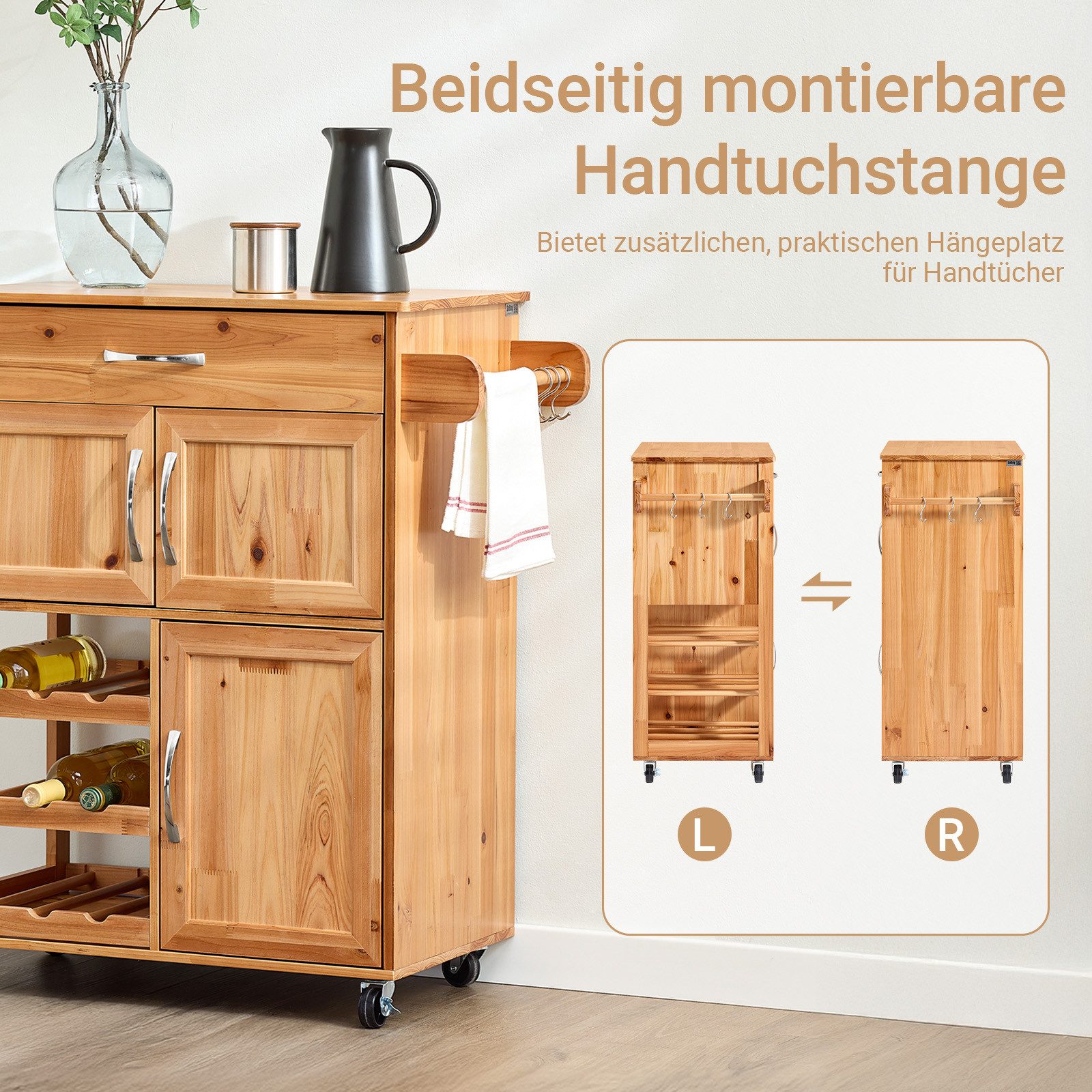 SoBuy Küchenwagen FKW45, Küchenwagen auf Rollen, Kücheninsel, Küchenregal, Servierwagen mit Flaschenablagen Weinschrank Rollwagen Küche Esszimmer – Bild 5 von 5