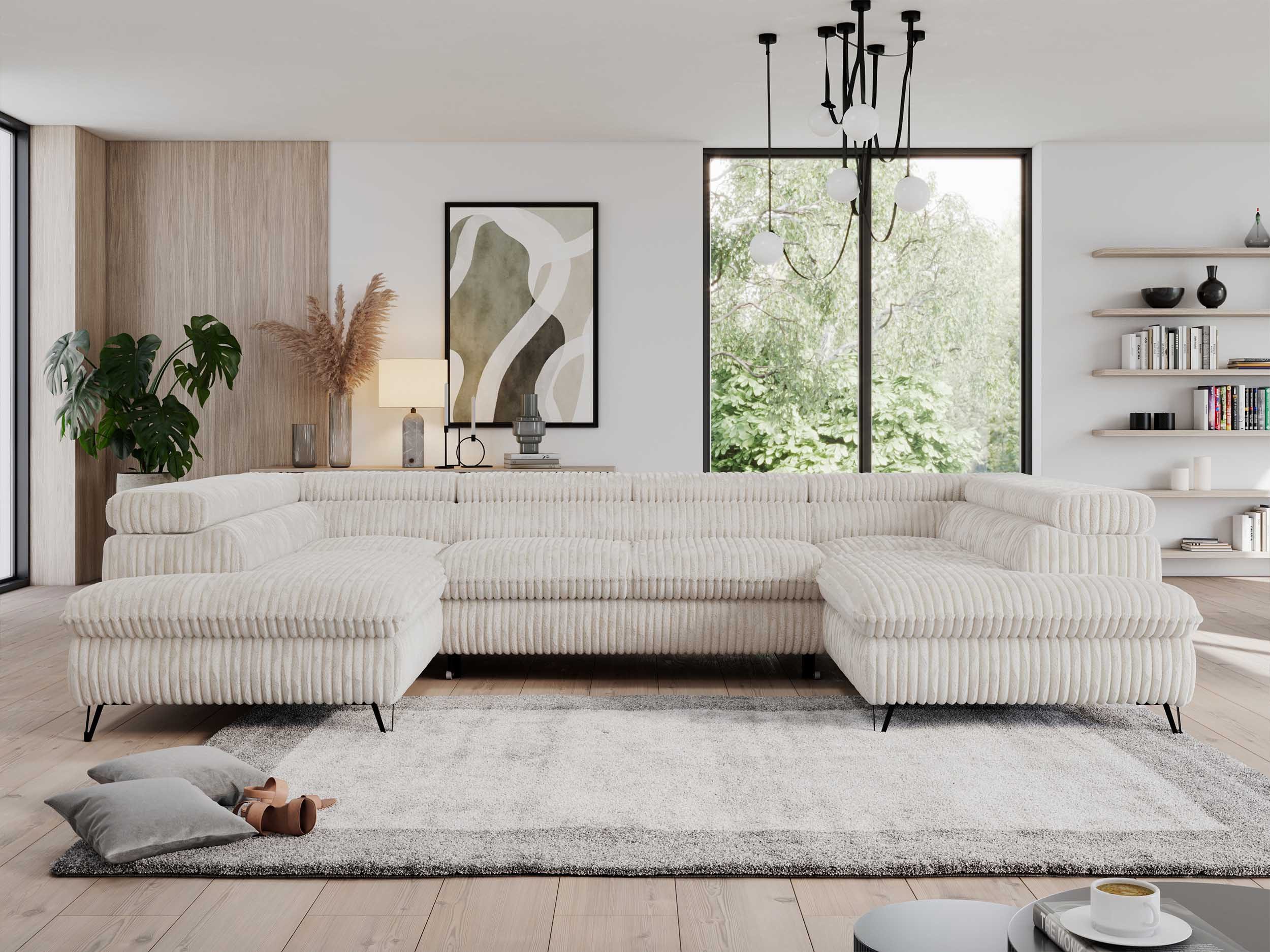 MKS MÖBEL Ecksofa PEDRO U, Set, Zwei Bettkästen, Wellenfedern, Metallbeine, große U-förmige Ecke, Schlaffunktion, mit verstellbaren Kopfstützen