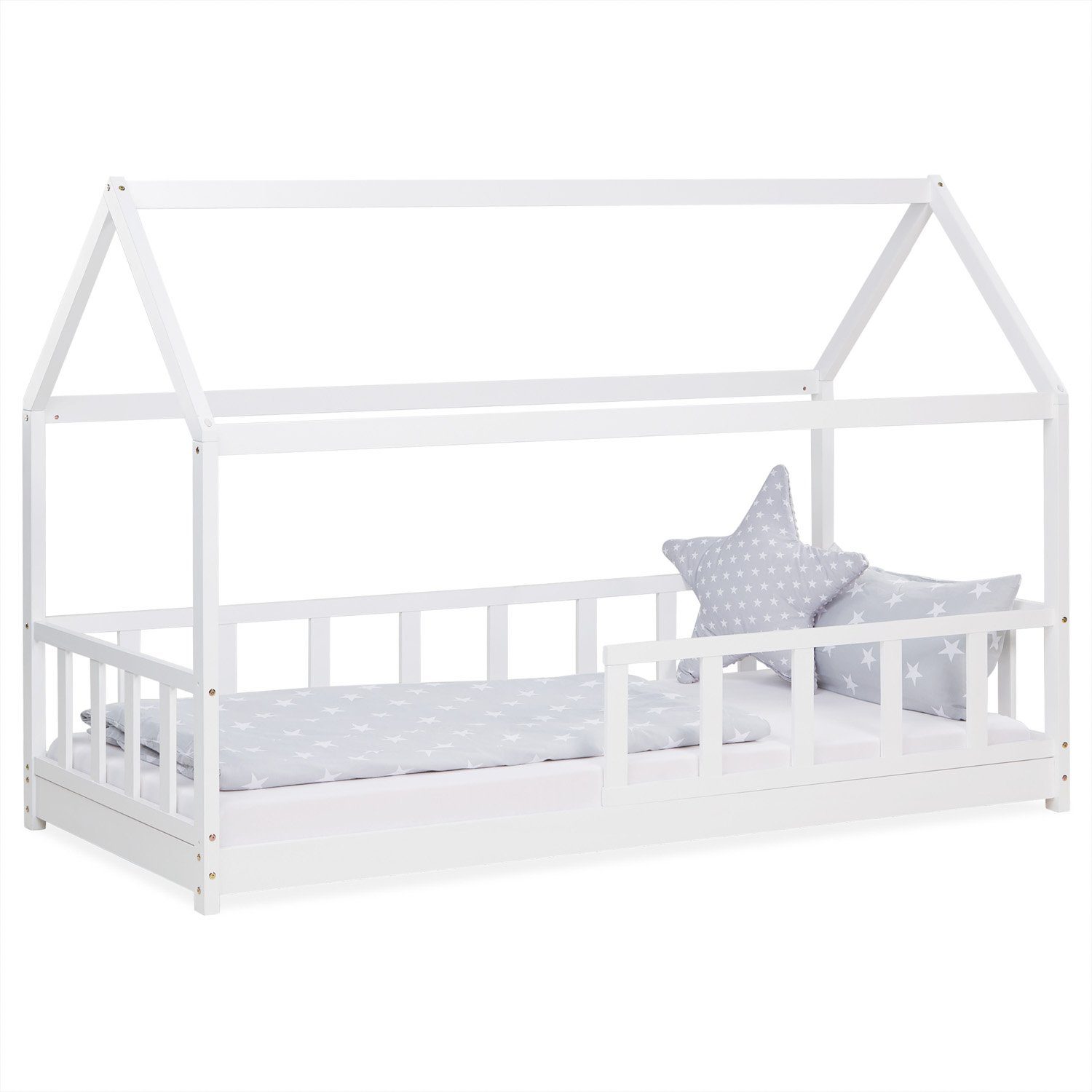 Homestyle4u Kinderbett 90x200 Hausbett Holzbett Bodenbett günstig online kaufen
