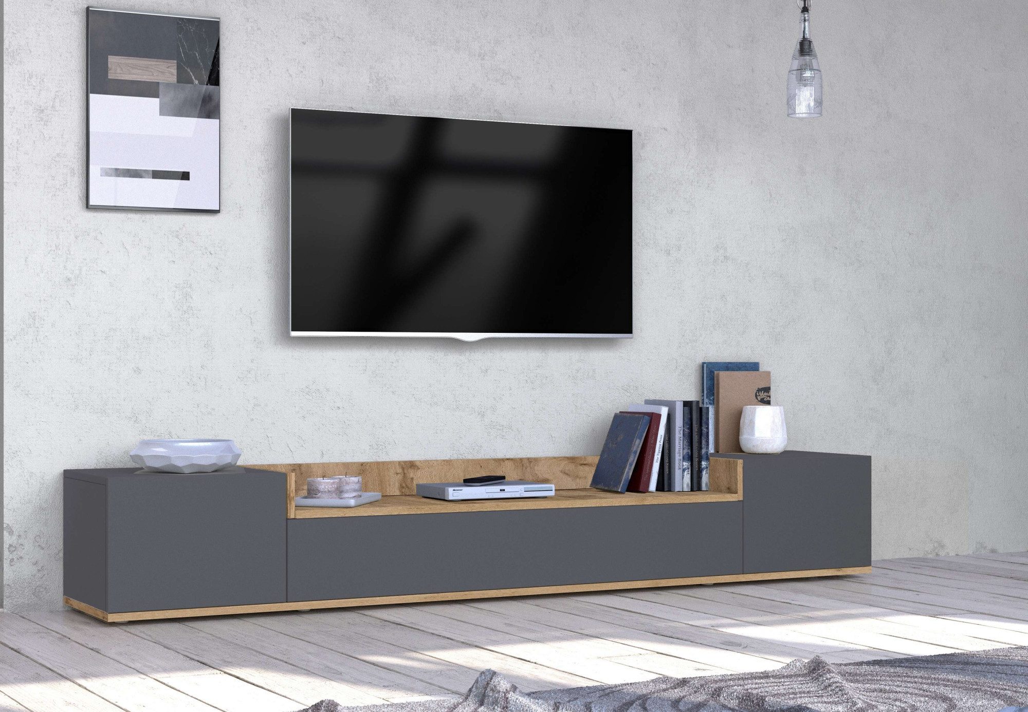 OTTO home Lowboard BOLSENA,TV-Kommode, TV-Möbel,TV-Bank, 4 Fächer und offenes Ablagefach (1 St), stehend/hängend montierbar, Made in Italy, …