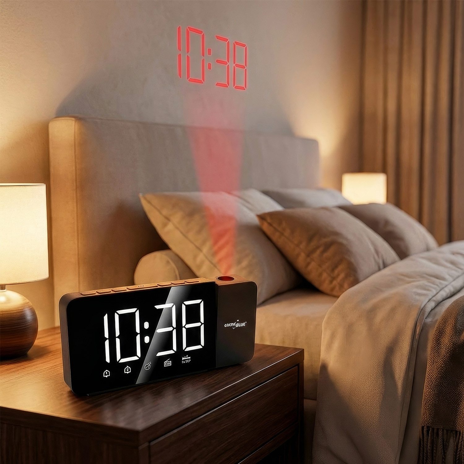 GreenBlue Radiowecker GB172 LED-Radiowecker mit Projektor FM-Radio, Alarm, 12/24-Stunden-Anzeige