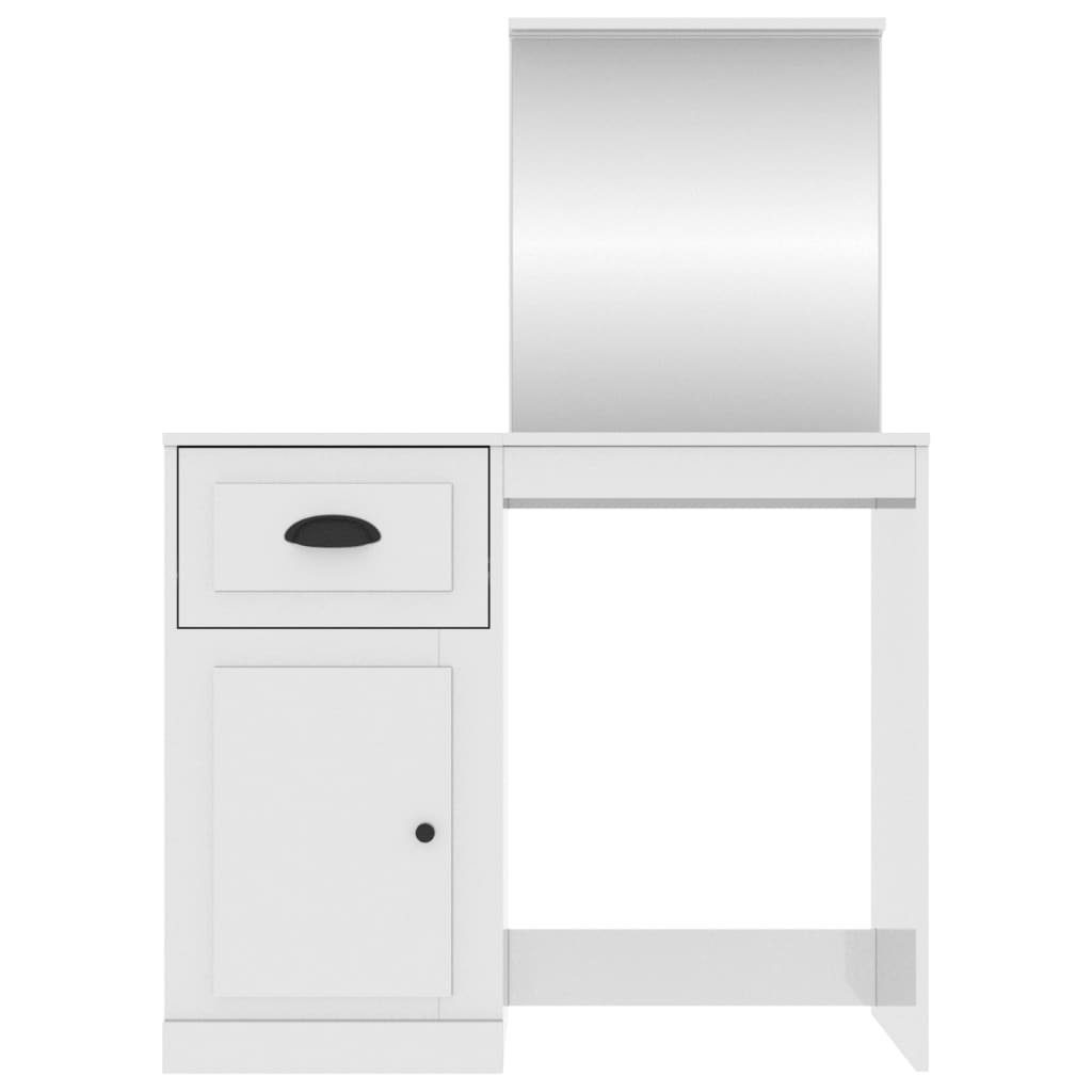 Schminktisch vidaXL 90x50x132,5 mit Schreibtisch Hochglanz-Weiß cm Spiegel
