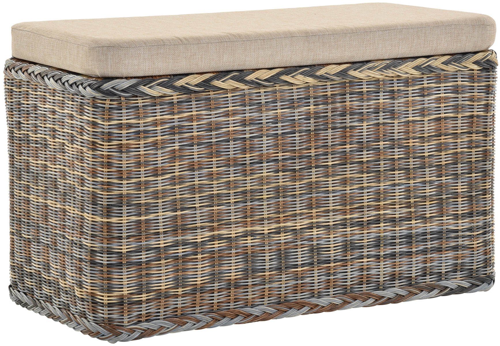 Krines Home Wäschetruhe Rechteckige Truhe Sitztruhe gepolstert mit Deckel Natur-Rattan (Wäschebox mit Inlett), Sitzbank mit Stauraum