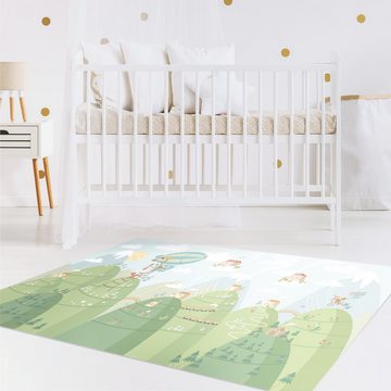 Kinderteppich Vinyl Waldtiere Kinderzimmer Mädchen Jungen funktional, Bilderdepot24, rechteckig - grün glatt, nass wischbar (Saft, Tierhaare) - Saugroboter & Bodenheizung geeignet