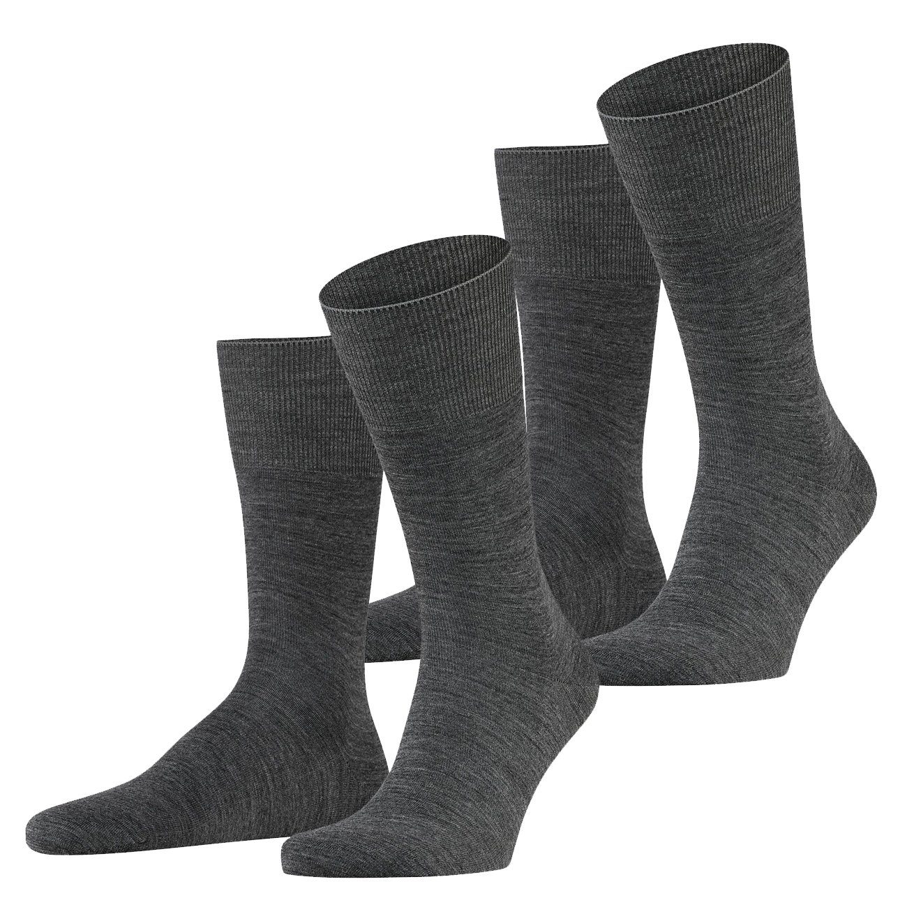 FALKE Langsocken Falke Herren Melange 2er Pack Paar Airport Wollmischung 2 Dark (3070) Grey (2-Paar) aus Socken