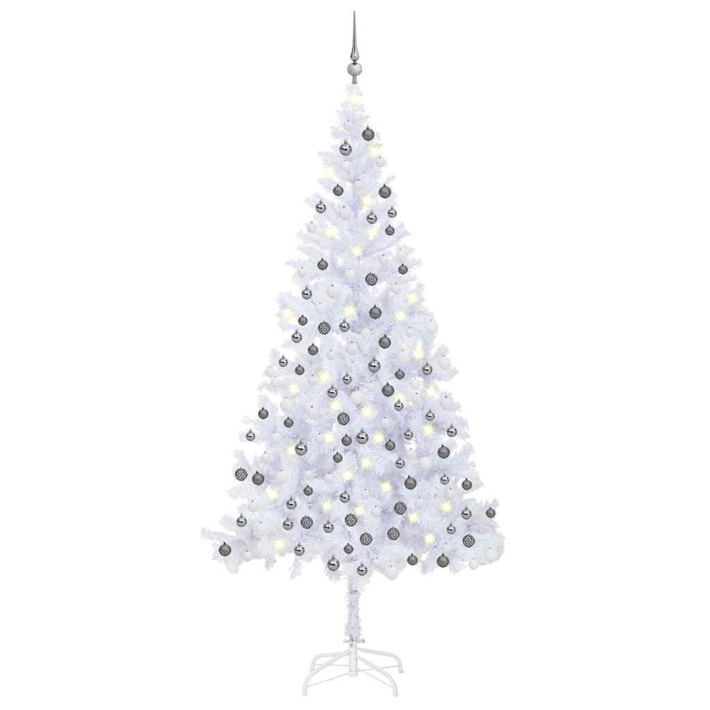 vidaXL Künstlicher Weihnachtsbaum Künstlicher Weihnachtsbaum mit Beleuchtung Kugeln L 240 cm Weiß