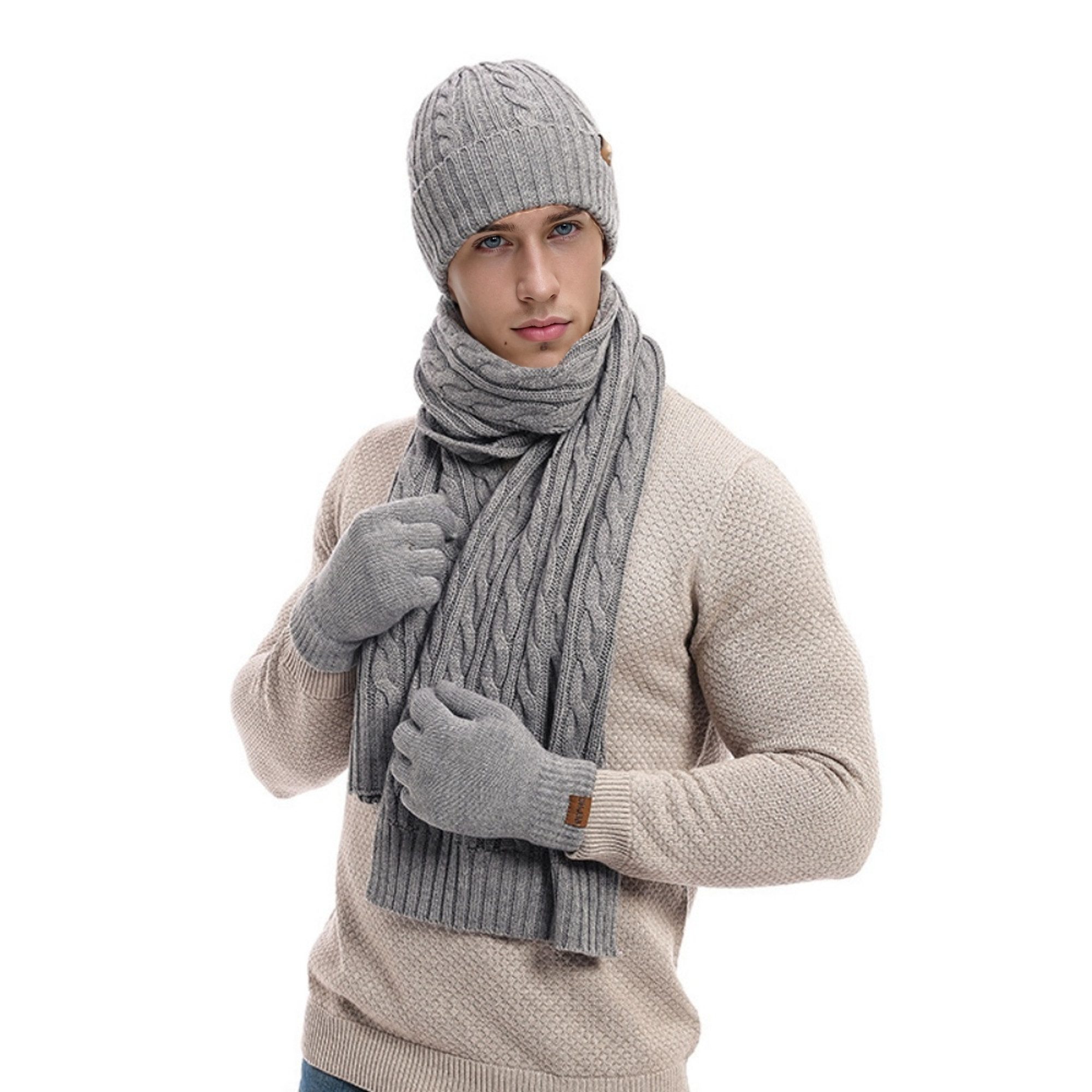 YNOFIT Mütze & Schal Schal Mütze und Touchscreen Handschuhe Set Für Herren Damen (Mütze, Schal, Handschuhe 3er Set) Winter 3-in-1 gestrickte Mütze Langer Schal Verdickte Weiche Wolle