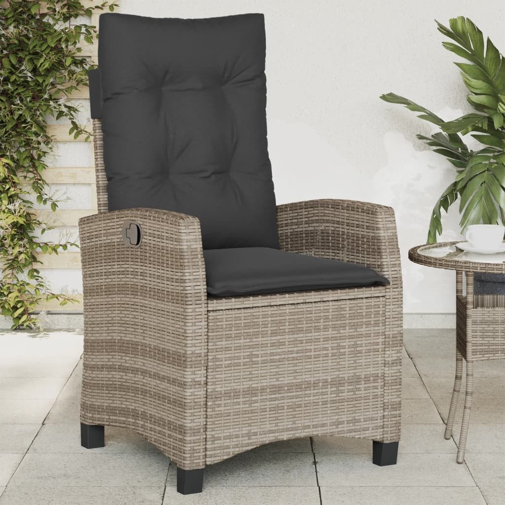 vidaXL Gartensessel, Outdoor Sessel Verstellbar mit Kissen Grau Poly Rattan